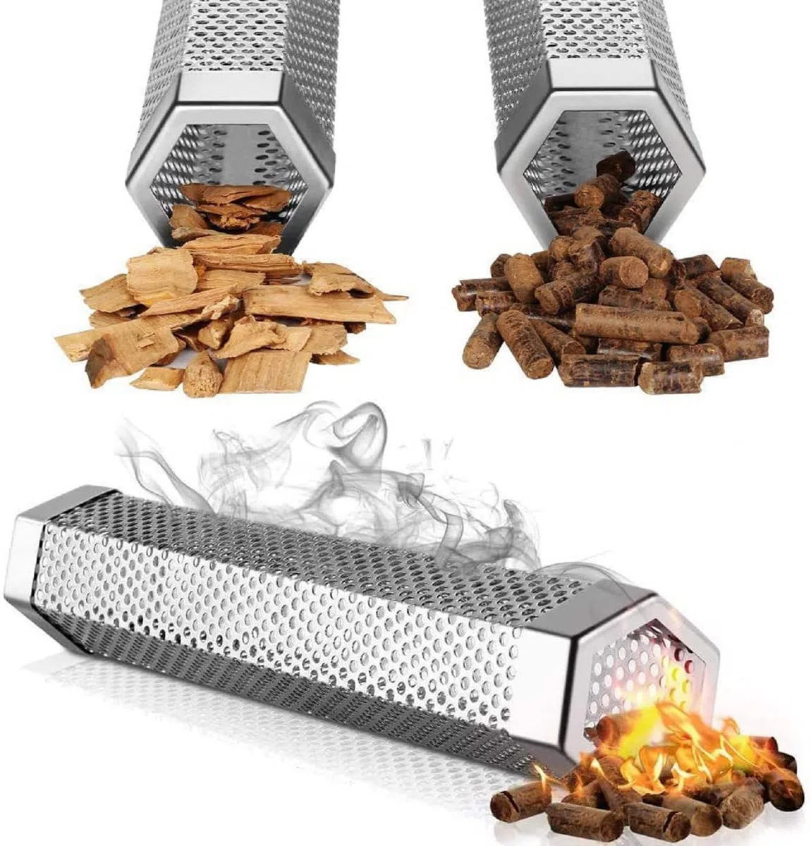 Ahumador Barbacoa Gas, Tubo de Fumador de Pellets de Acero Inoxidable, Caja para Ahumar, Generador de Humo Frío, Portátil para Todos Los Ahumadores de Carbón de Gas Eléctrico