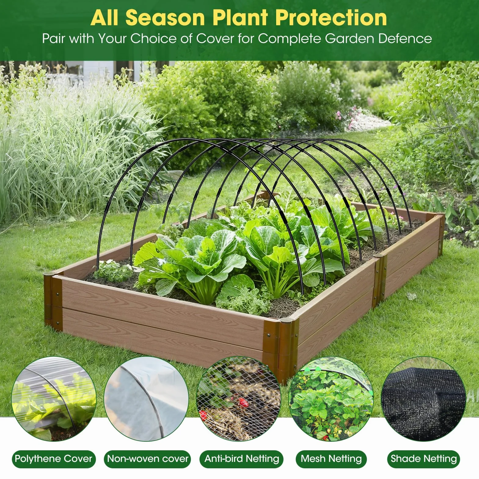 Plant Tunnel 60 Piezas Aros de Invernadero para Camas elevadas,12 Juegosaros de Soporte de Fibra de Vidrio Desmontables, Aros, túneles de Cultivo, Aros de jardín, Aros de Invernadero