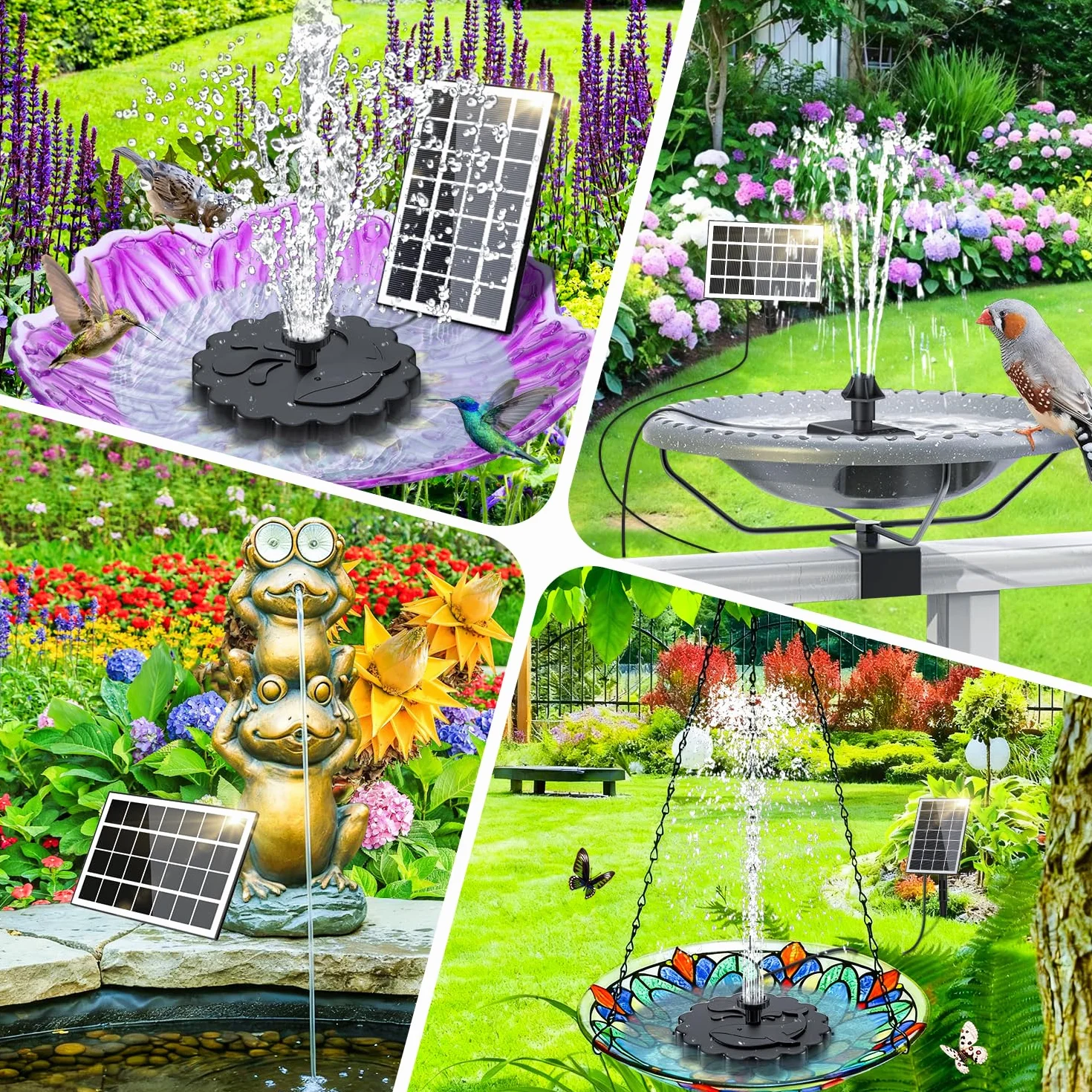 SZMP 2 en 1 Fuente Solar Jardín Exterior 3.5W, 2026 Nuevo Bomba de Agua Solar Flotante con 3M Cable & 8 Boquillas, para Estanque de Jardín Fuente, Baño para Pájaros, Estanque, Exterior, Piscina