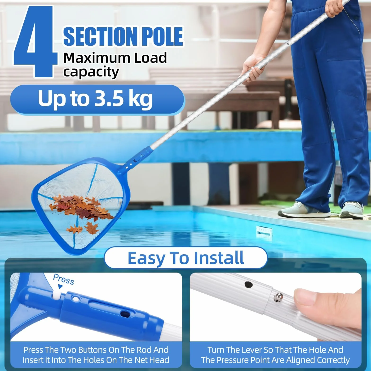 USHOP Recogehojas para Piscinas,Red para Skimmer para Piscinas,Kit Limpieza Piscina,Recoge Hojas para Piscina,Aluminio Red Fina y Profunda para Limpiar Hojas Flotantes Insectos y Escombros