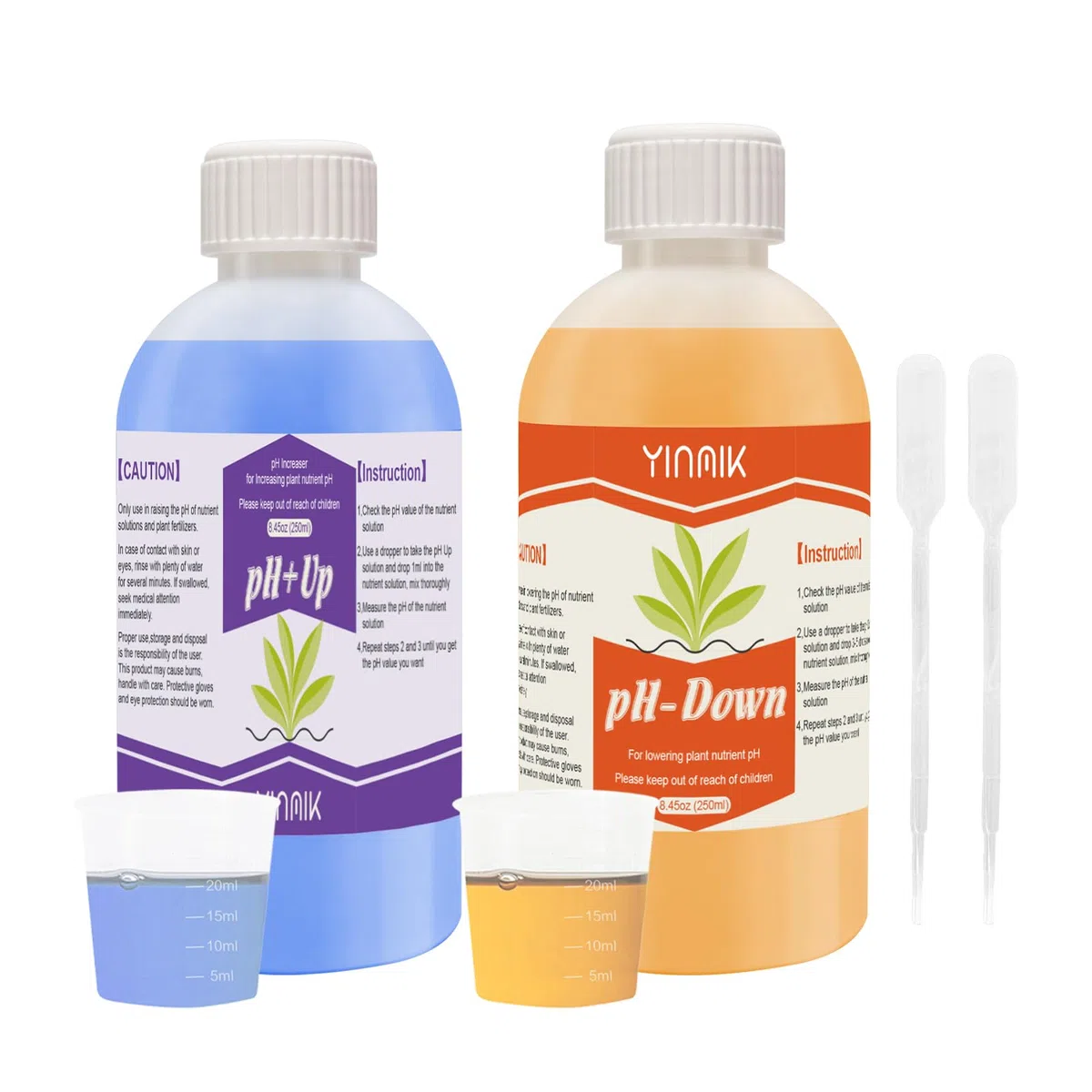 YINMIK Regulador de pH Hidropónico Universal, Kit de Ajuste de pH Hacia Arriba/Abajo (2 * 250 ml solución tampón premium), Eestabiliza y Es Apto Para Todos los Sistemas de Fertirrigación Hidropónica
