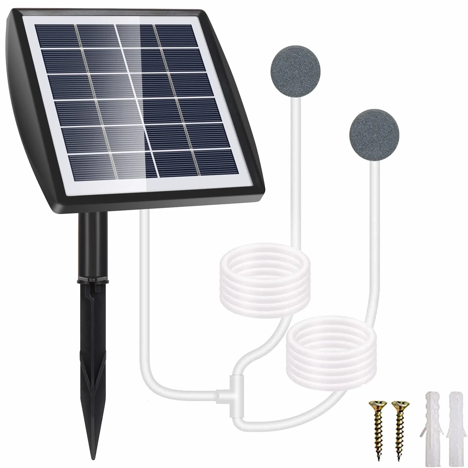 GuKKK Bomba de oxígeno solar, 2 W, aireador solar para estanque con batería de 2200 mAh, bomba de aire solar para acuario, oxigenador, bomba de aire para acuario, aireador de pesca con tubo de
