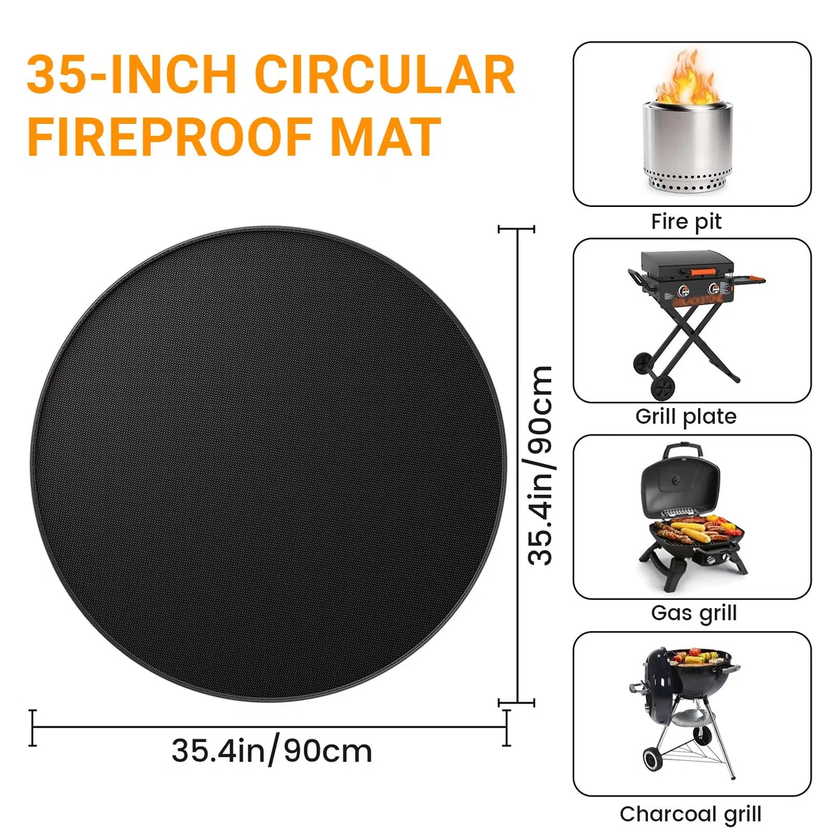 Redonda Alfombrilla Ignífuga, ZoneYan Chimenea Alfombra Ignífuga, 90cm/36″, Alfombrilla Fogatas, Reutilizable Fire Pit Mat, Plegable Estera Ignífugo, Fogata Base Ignífugo, Exteriores Tapete Barbacoa