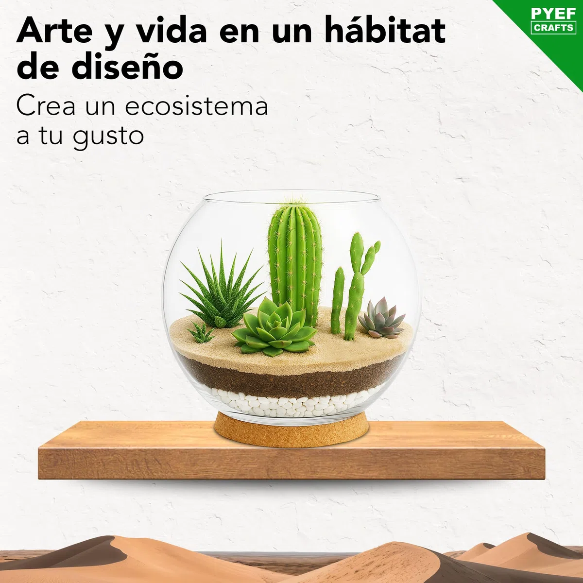 Kit Terrario Plantas Suculentas & Cactus DIY - Kit Terrario Cristal Ecosistema Desierto - Set Pecera para Plantas Suculentas & Cactus Naturales - Jardín Eterno Desértico (Sin Planta) (2L)