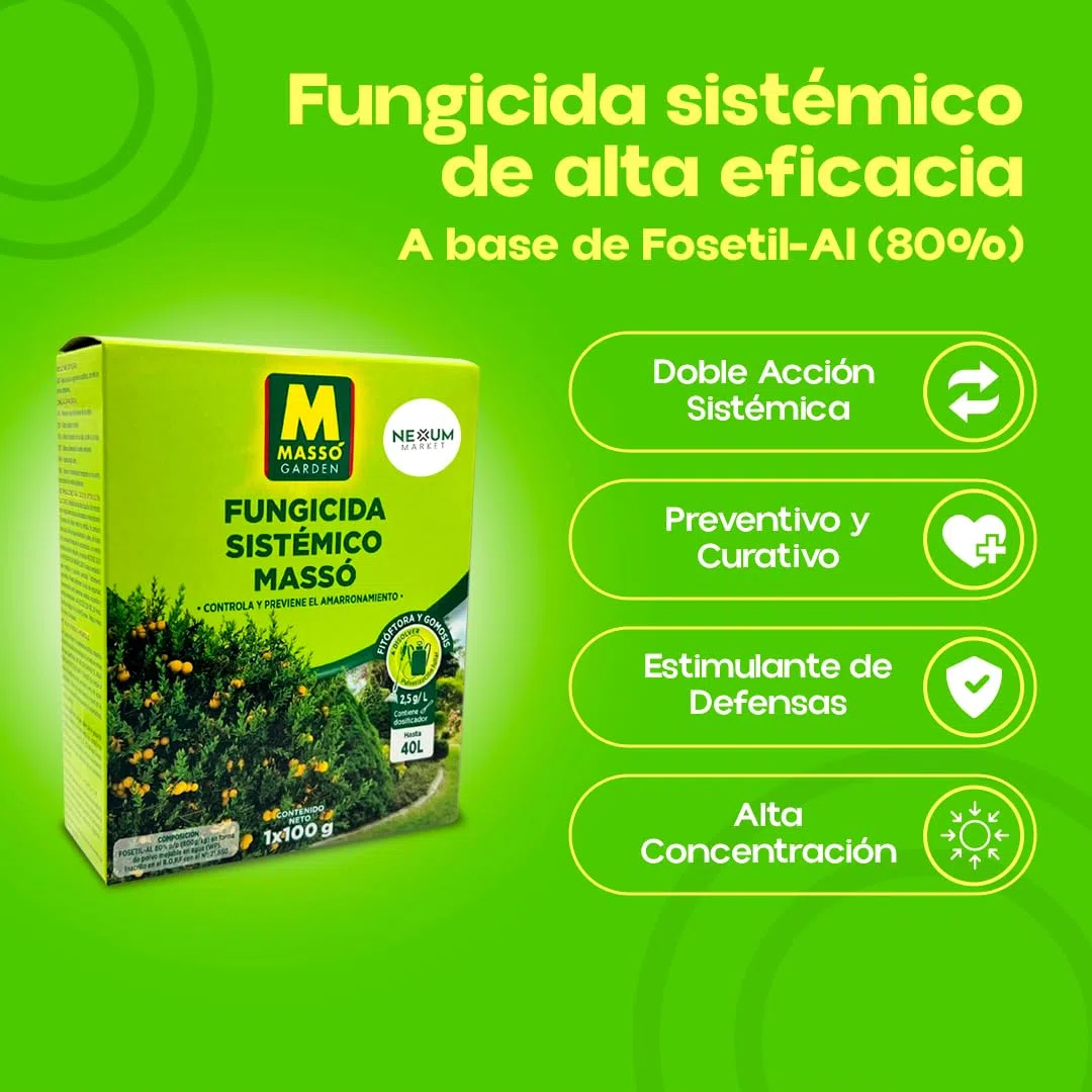 Fungicida Sistémico Fosetil-Al 80% 100 g | Acción Preventiva y Curativa contra Fitóftora y Gomosis | Protección de Raíces, Tronco y Cuello | Control de Oomicetos en Plantas | Eficaz | Nexum Market