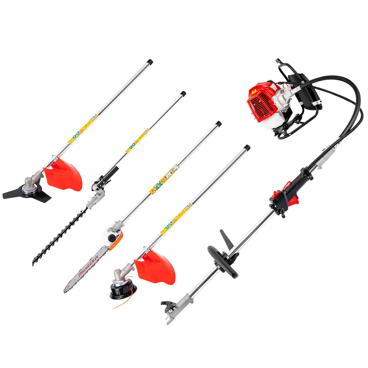 Cortasetos de gasolina, 52 cc, dispositivo multifunción de 2 tiempos, cortasetos telescópico con podadora, desbrozadora, motor de 1,7 kW, barra de extensión de 2,7 m, herramienta de jardín de gasolina