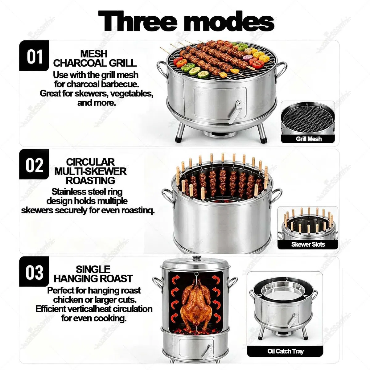 Asador Vertical Carbón Con Termómetro Barbacoa De Acero Inoxidable