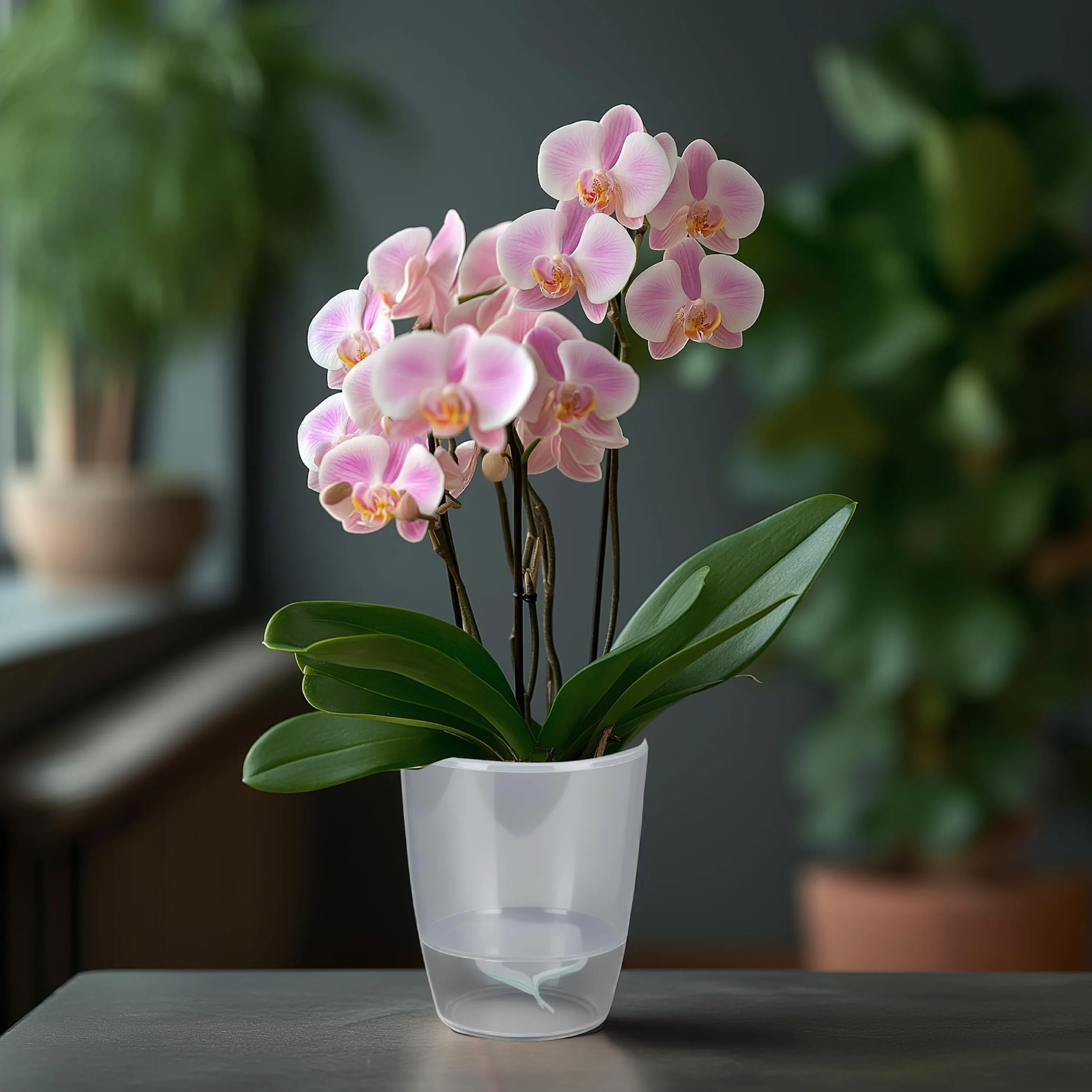 Santino Maceta para Orquídeas Ø 15cm Maceta Autorriego con Sistema de Mecha e Indicador de Nivel de Agua para Interior (Ø 15cm - 2L - Transparente)
