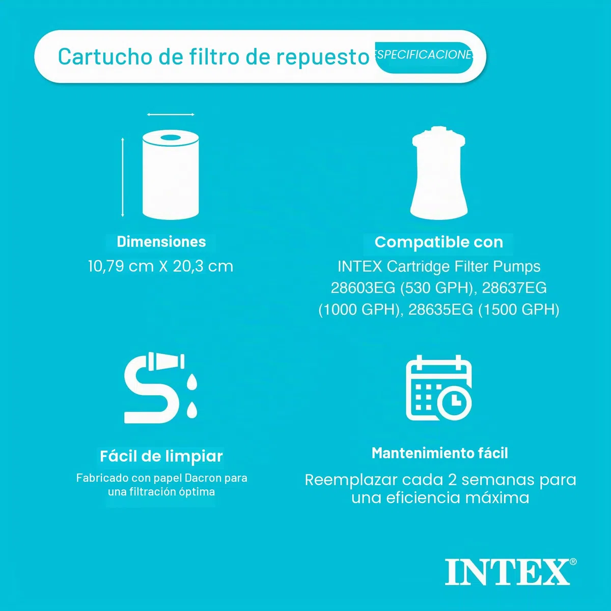Intex 29002E Cartucho de Filtro Tipo A para Piscinas, Paquete Doble, Blanco, 1 Paquete