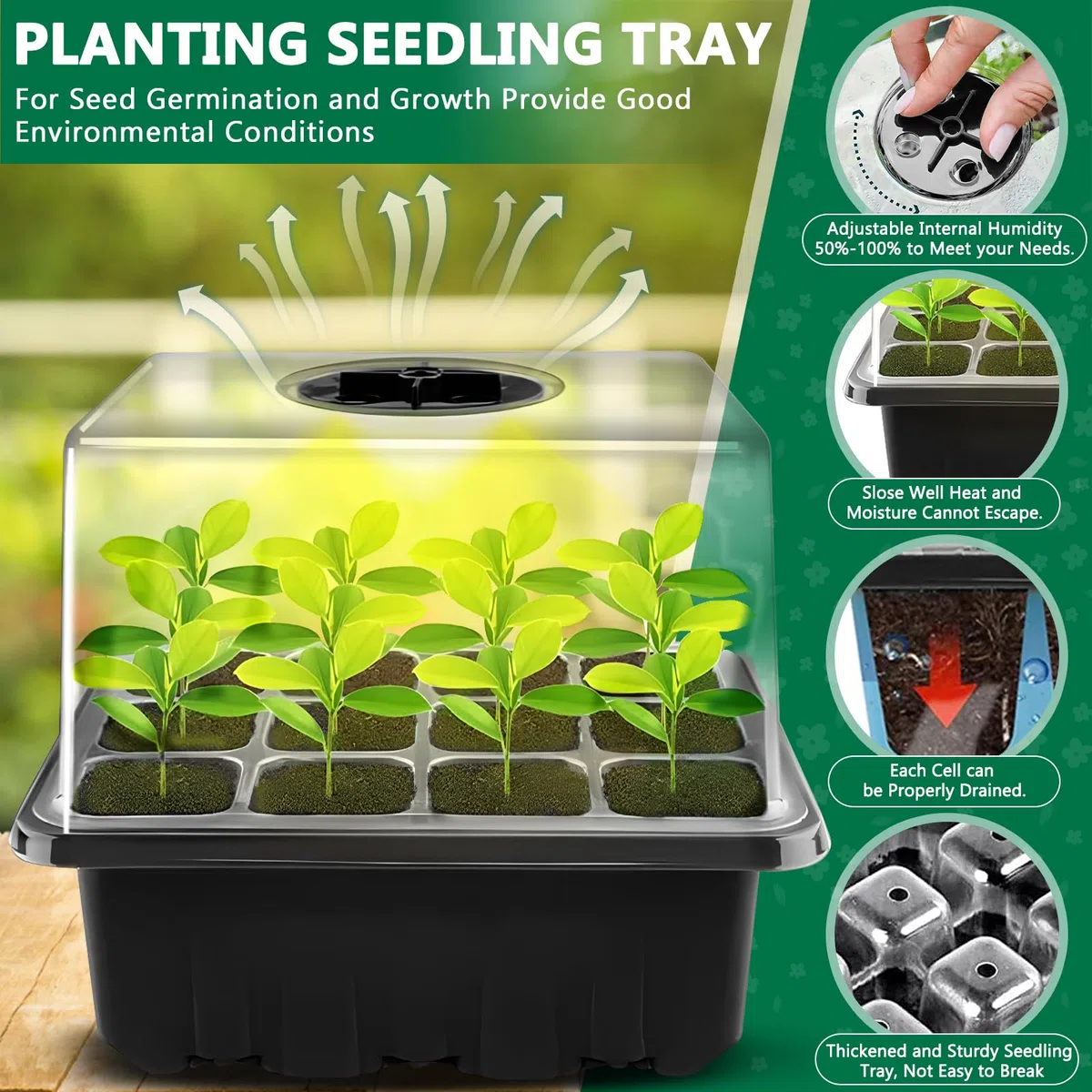 ZLPBAO Mini Cultivo de Invernadero, 5 Piezas Nuevo Bandejas de Semillas 12 Celdas Cultivo de Mini Invernadero, con Luz de Cultivo Solar de Espectro Completo y Ventilaciones