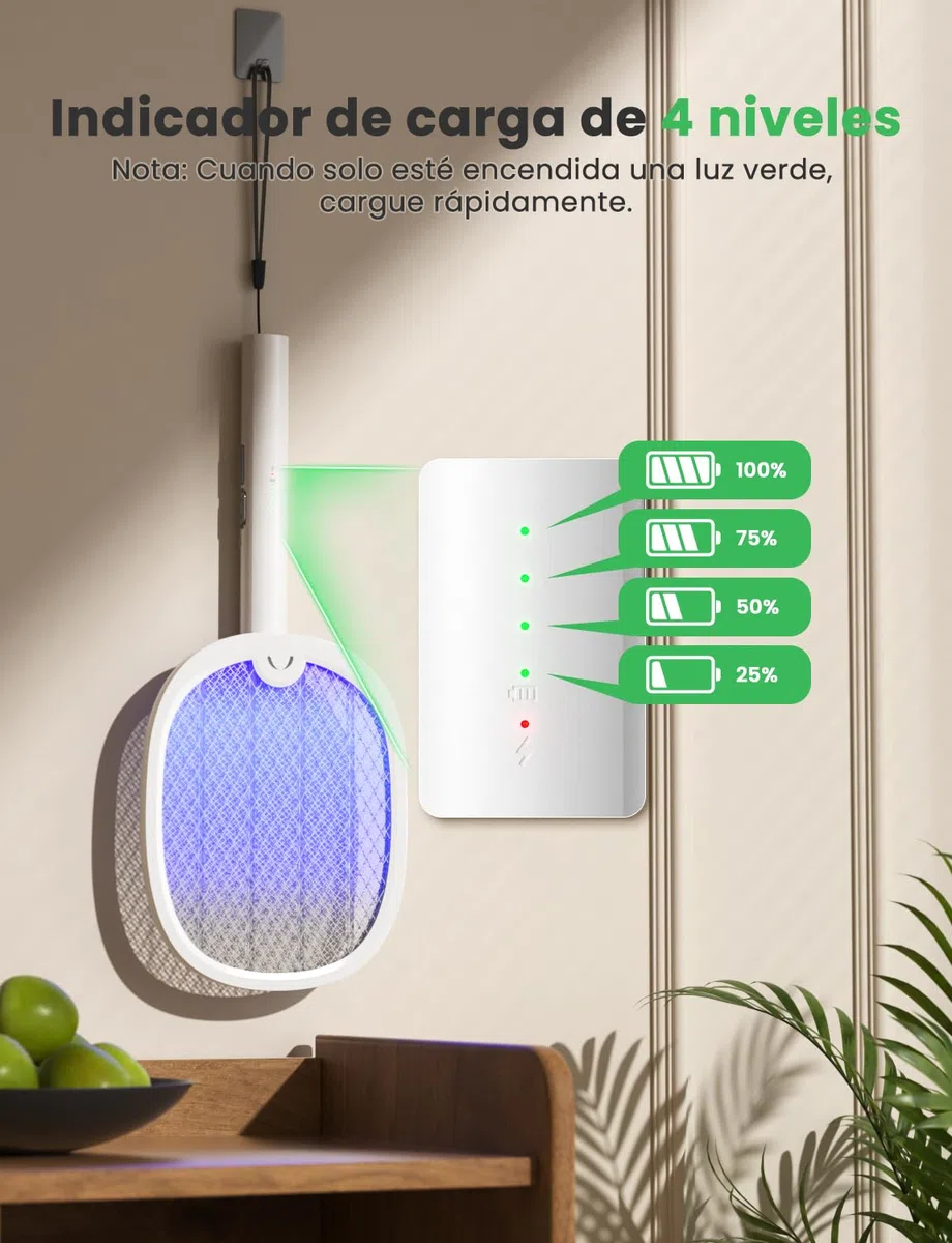 YISSVIC Raqueta Mosquitos Electrica Mata Mosquitos Electrico Plegable 2 en 1 4000V 1800mAh USB-C Recargable Matamoscas Electrico de Luz UV Blanco