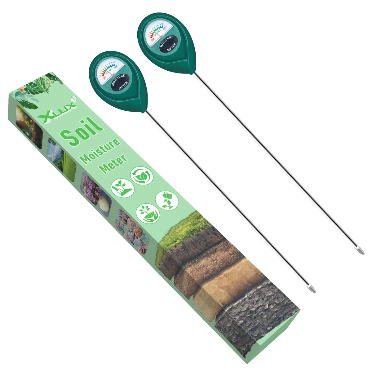 XLUX Medidor de Humedad de Suelo de Uso Profundo de sonda Larga, Sensor indicador de Monitor de Agua, higrómetro para Plantas de Maceta Grandes de Libre, Flores, jardinería, Paquete de 2