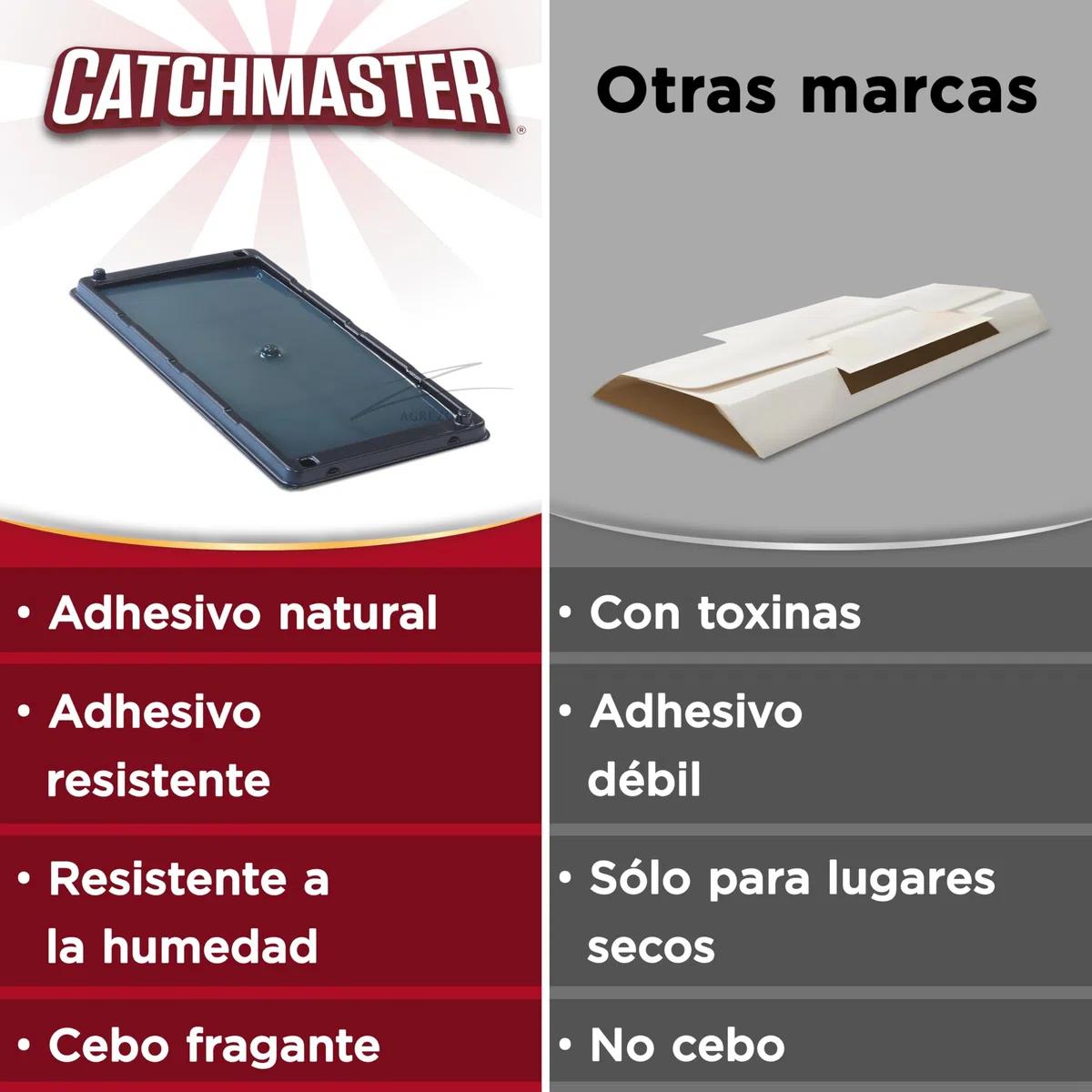 Catchmaster 4X Trampa para Ratas y Ratones - Sin Veneno - Adhesivo para Ratas Grandes - Pegamento Potente para Atrapar - Trampas efectivas para Ratones