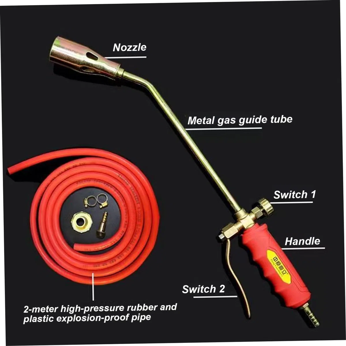 Antorcha para malezas, quemador de malezas de doble interruptor con mango antideslizante, antorcha para desmalezar con tubo de 47 pulgadas para desmalezar y derretir nieve.
