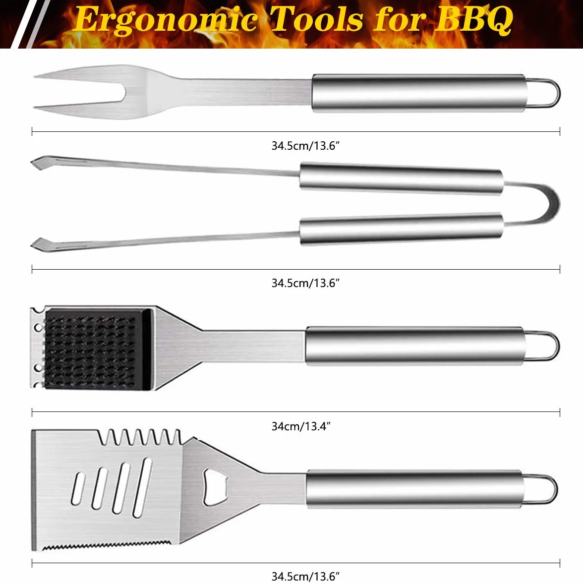 QH - Juego de Herramientas para Barbacoa, 10 Piezas, Accesorios de Barbacoa de Acero Inoxidable con Bolsa
