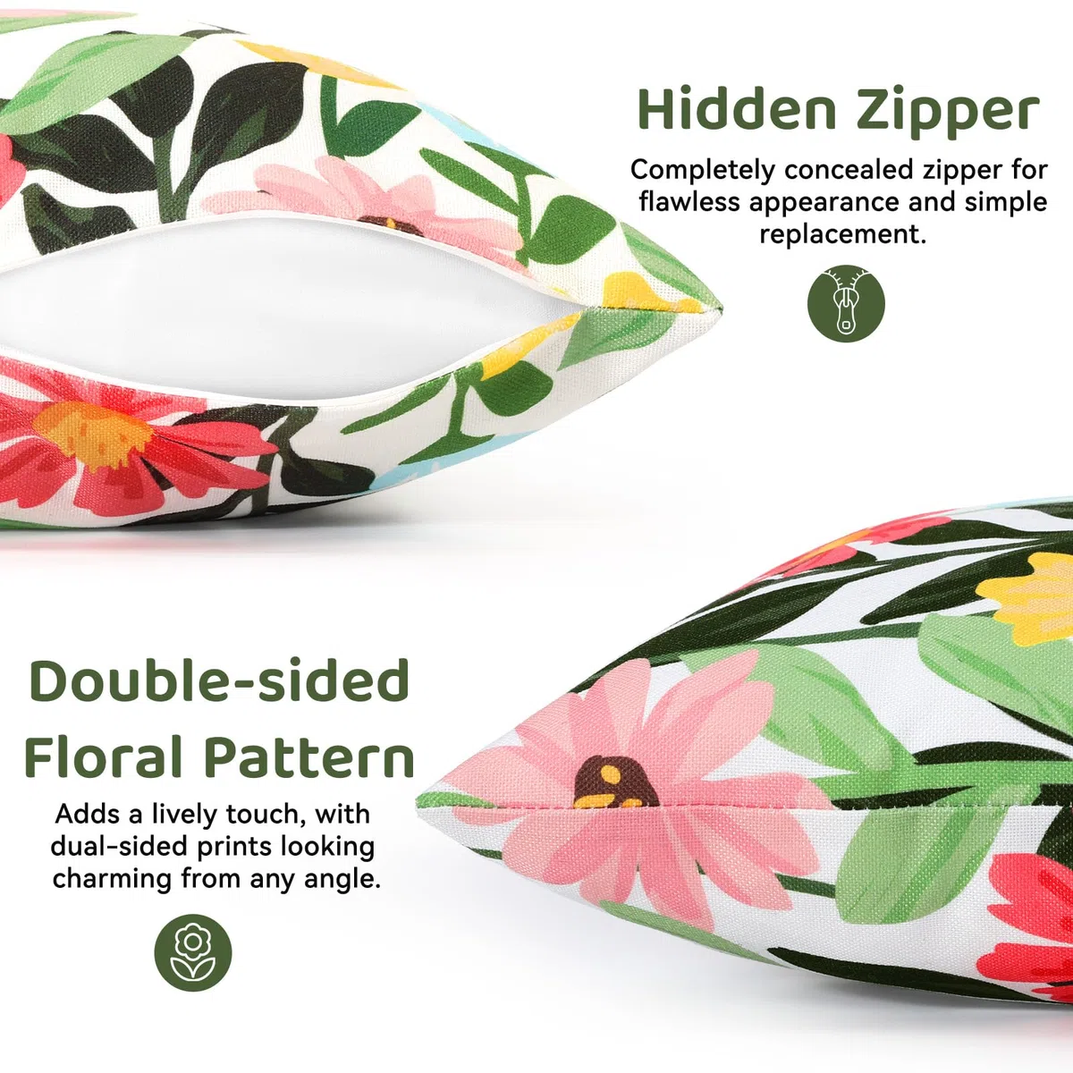 Lewondr Fundas de Cojín al Aire Libre, 2 Piezas Fundas para Almohada Impermeables Florales de Primavera-Verano, Fundas de Cojín Decorativas Rectangulares Exteriores para Jardín, 30x50cm