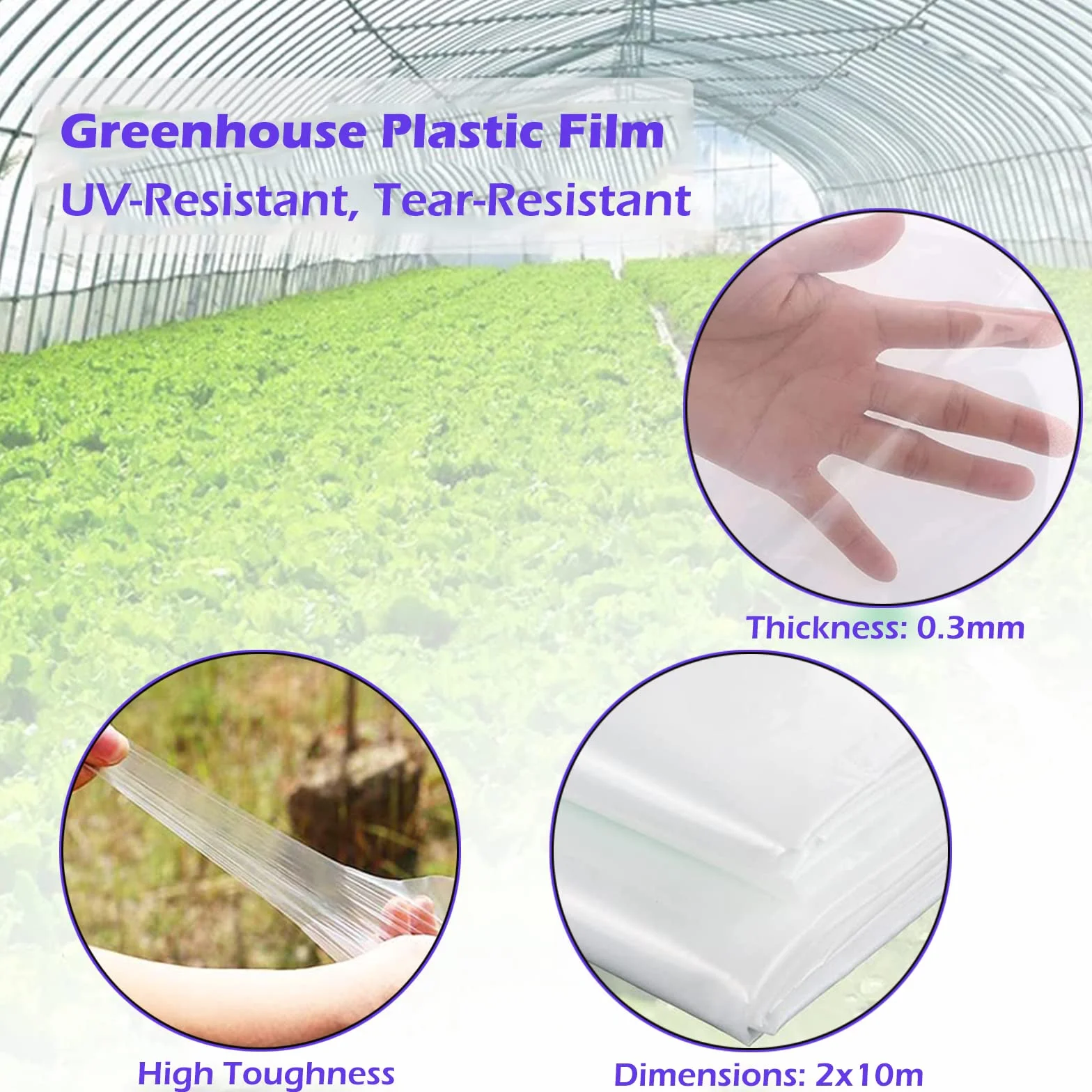 2 x 10M Plasticos para Invernaderos Transparente - Espesar Polietileno de Efecto Invernadero de Plastico Película Transparente de Protección Las Plantas Láminas Jardín