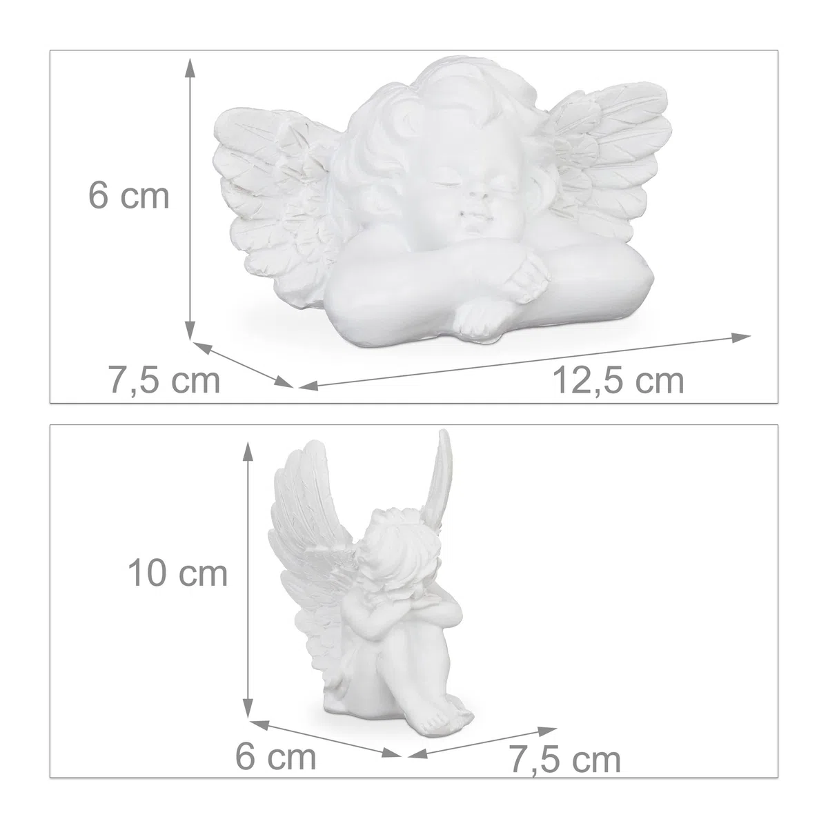 Relaxdays Set de 2 Ángeles para Tumbas, Figura Resistente Intemperie, Angelito de la Guarda, Piedra Artificial, Blanco