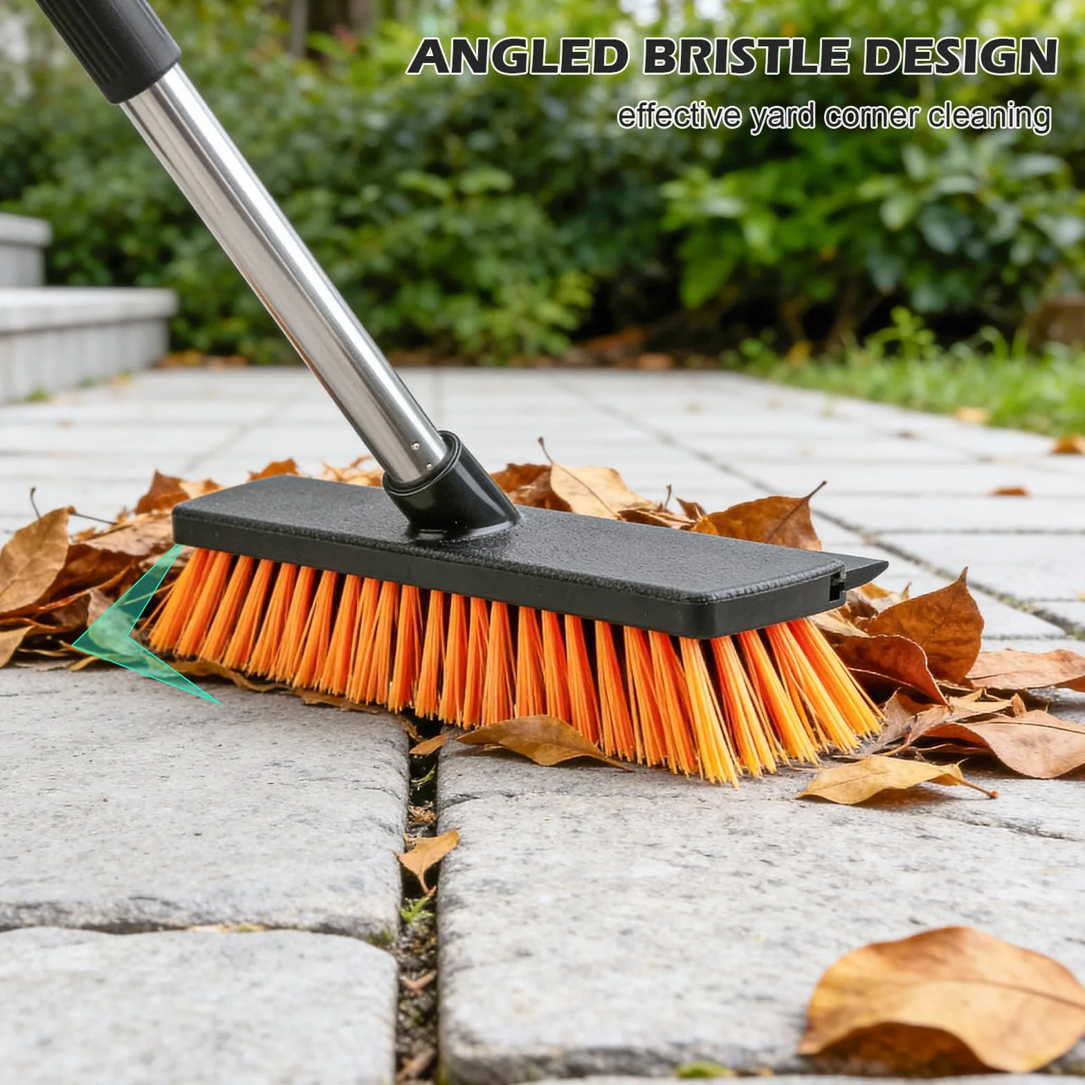 26cm Escoba Exterior con Cerdas Duras, Escoba Jardin Extensible Ajustable 126 cm, 2 en 1 Cepillo Terraza con Raspador y Mango de Acero Inoxidable para la Limpieza de Terraza, Jardín, Acera