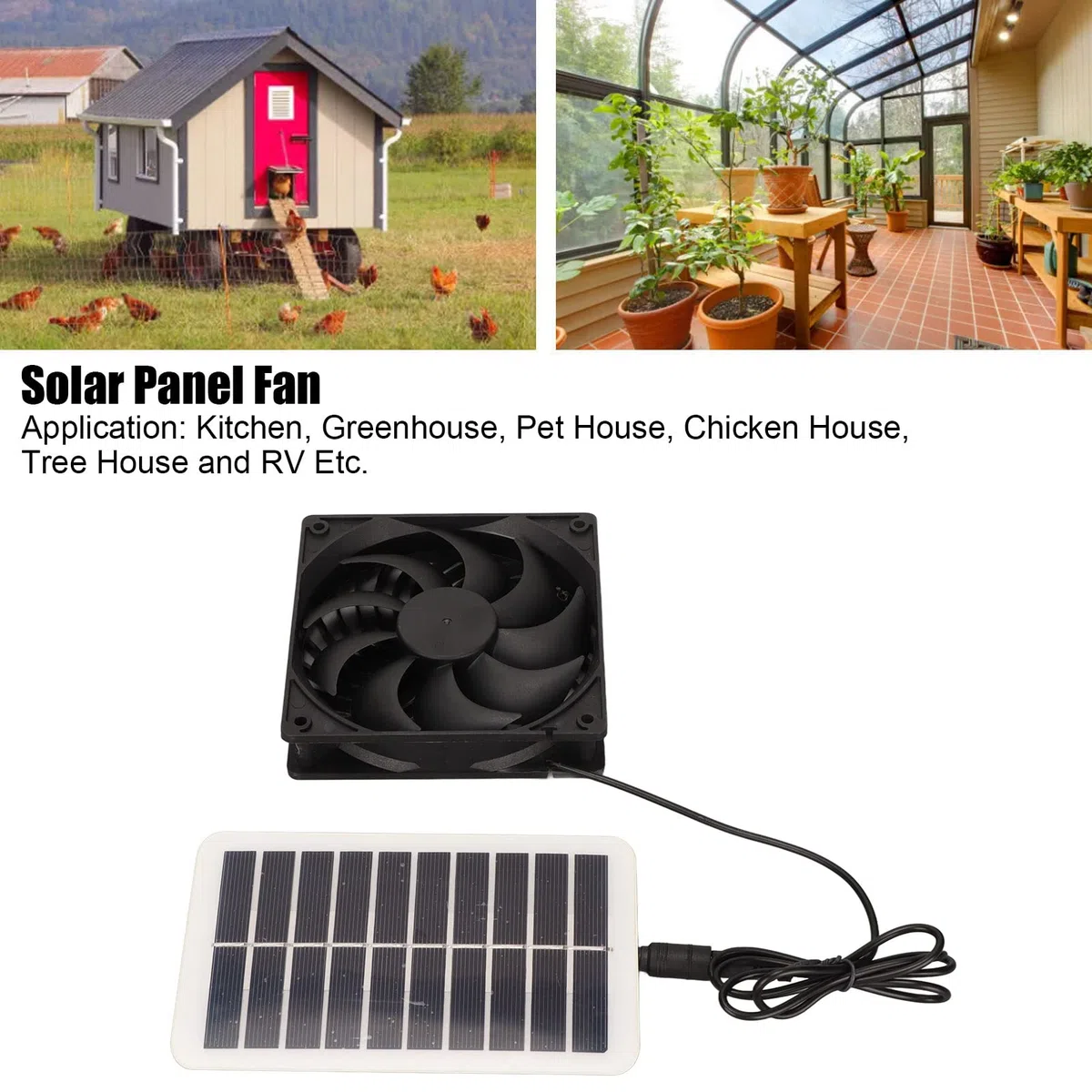 Kit de Ventiladores de Panel Solar, Ventilador de Escape con Energía Solar de 15 W, Ventilador de Ventilación de Escape Solar Portátil para Invernadero, Gallinero, Casa de Perro