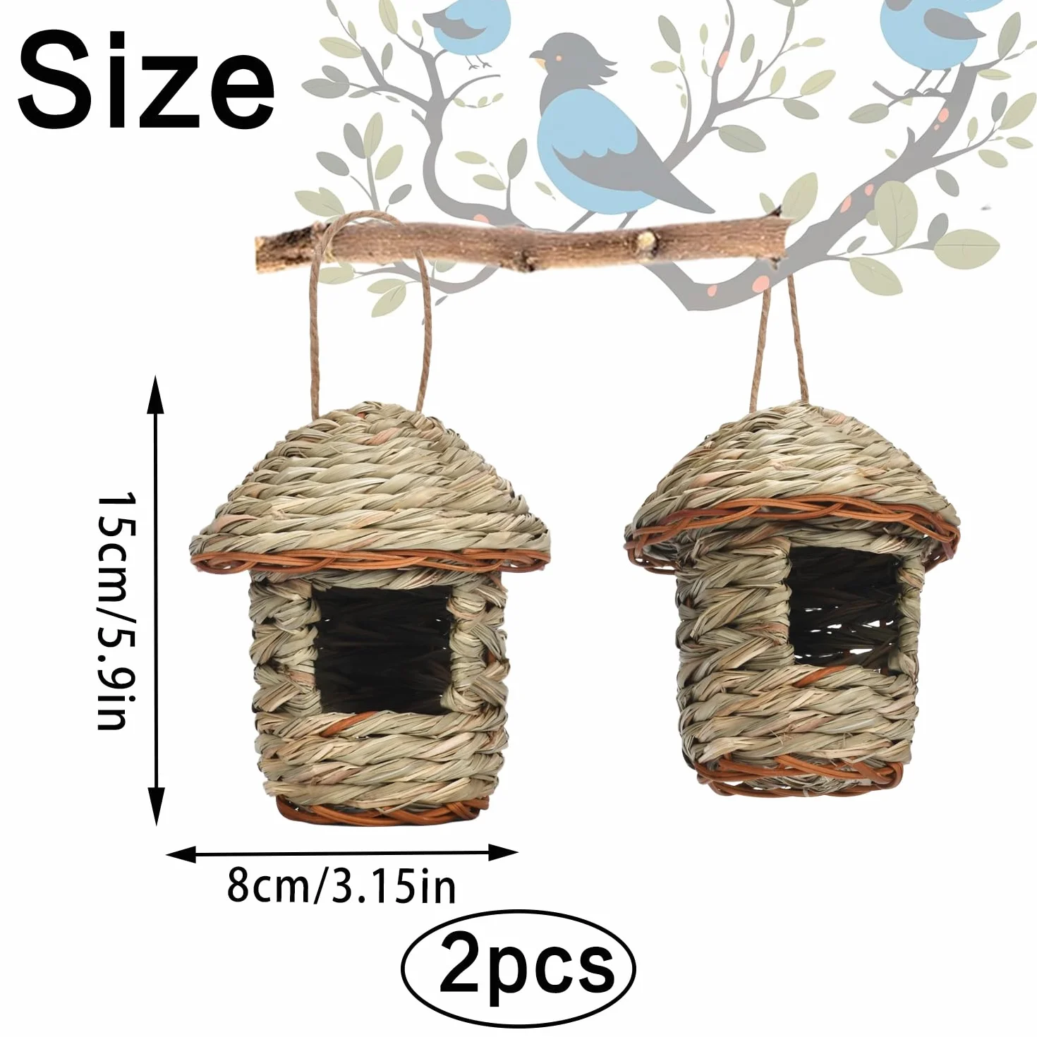 2 Piezas Nido Pajaro, Casita Pajaros Exterior, Nido Pajaros Tejidas a Mano, Nidos de Pajaro Exterior, Casa de PáJaros de Paja para Colibríes, Gorriones y Otras Aves Pequeñas