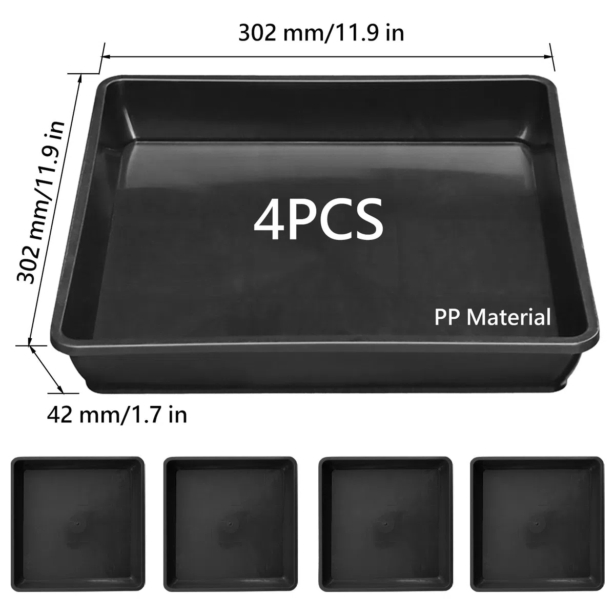 Platillos Cuadrados para Plantas Plato Plástico para Maceteros 30 x 30 cm Paquete de 4 Bandeja de Goteo de Agua de plástico, Macetas para Interior Exterior Jardín Terraza balcón