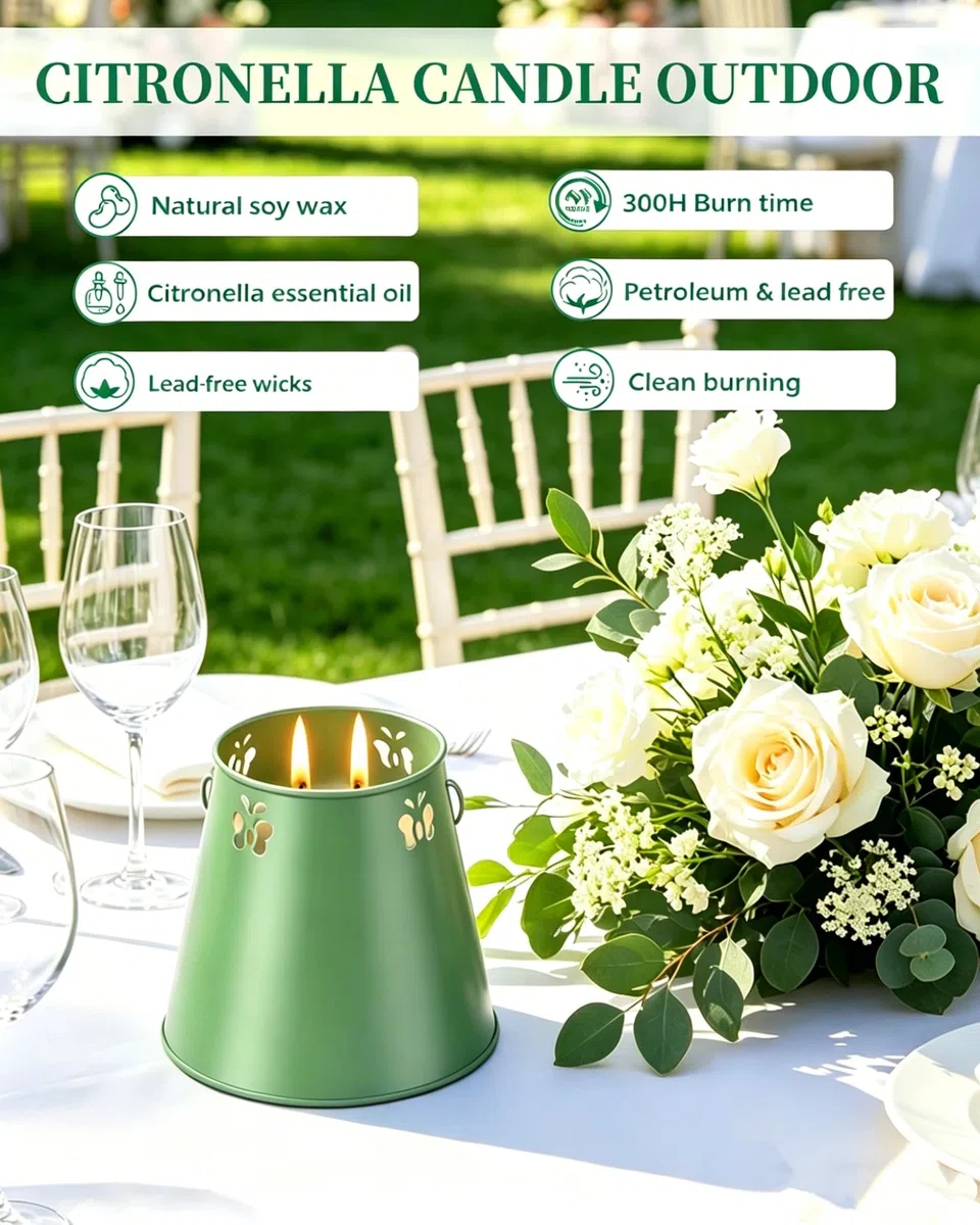 Velas Citronela Exterior, 300 Horas Vela de Citronela, Velas Perfumadas de Citronella Set 2 Unidades, Velas de Citronella 100% Soja Natural, Larga Velas de Regalo para acampar, jardín,picnic,patio
