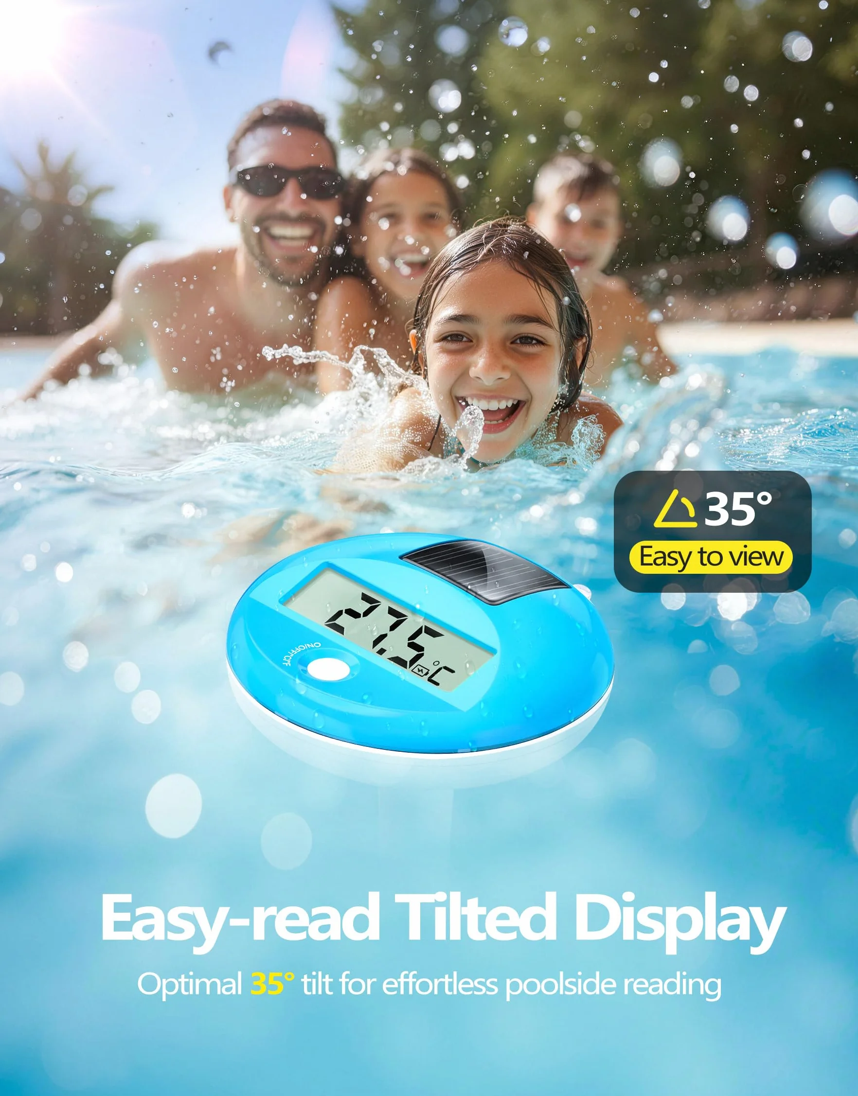 PoolLeader Termómetro Piscina Flotante | Solar Termómetro Digital Piscina con Cuerda | Pantalla LCD Grande para Facilitar la Lectura und IP68 Impermeable, Termómetro para Piscina Spa Estanque