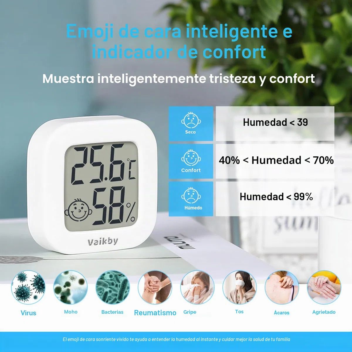 Vaikby - Paquete de 6 termómetros digitales de habitación, higrómetro LCD, medidor de temperatura y humedad, Celsius/Fahrenheit para casa, invernadero, bebé, oficina