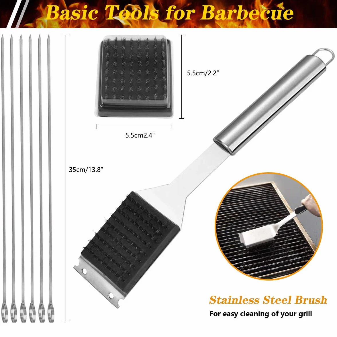 QH - Juego de Herramientas para Barbacoa, 10 Piezas, Accesorios de Barbacoa de Acero Inoxidable con Bolsa