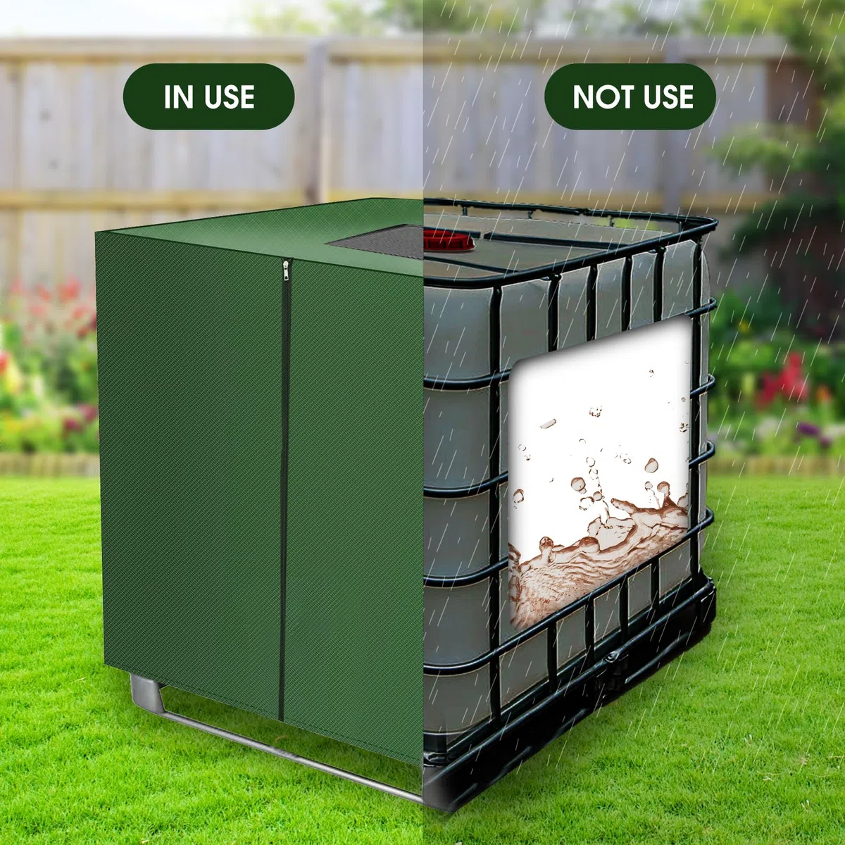 Ulikey Cubierta para Tanque IBC 1000L, 120 x 100 x 116 cm, Cubierta Funda Deposito, 420D IBC Tank Cover con Cremallera, Cierre de Cubierta Protectora Anti-UV para Tanque de Agua (Verde)