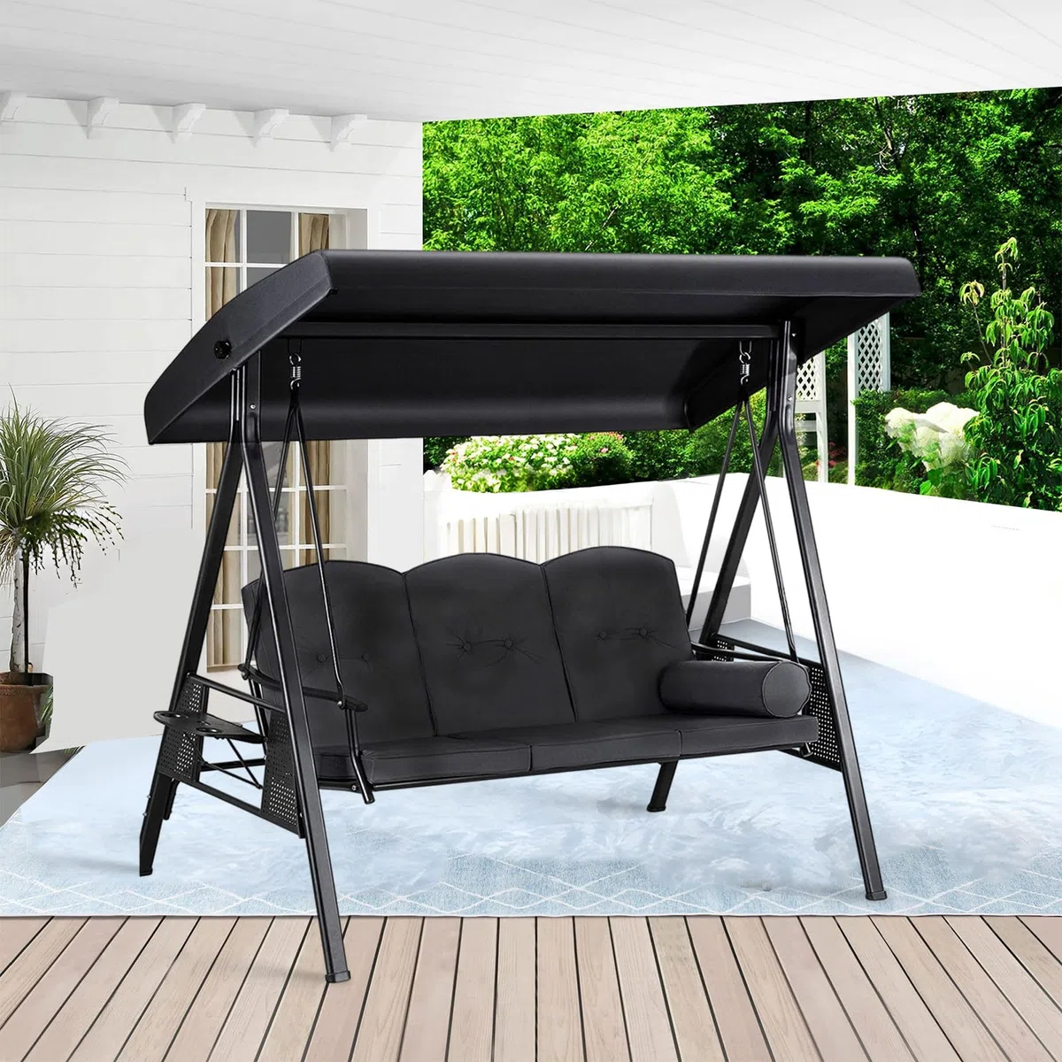 Toldo universal para columpio de Hollywood, cubierta impermeable y protectora contra lluvia y sol, tela Oxford 210/420D, color negro