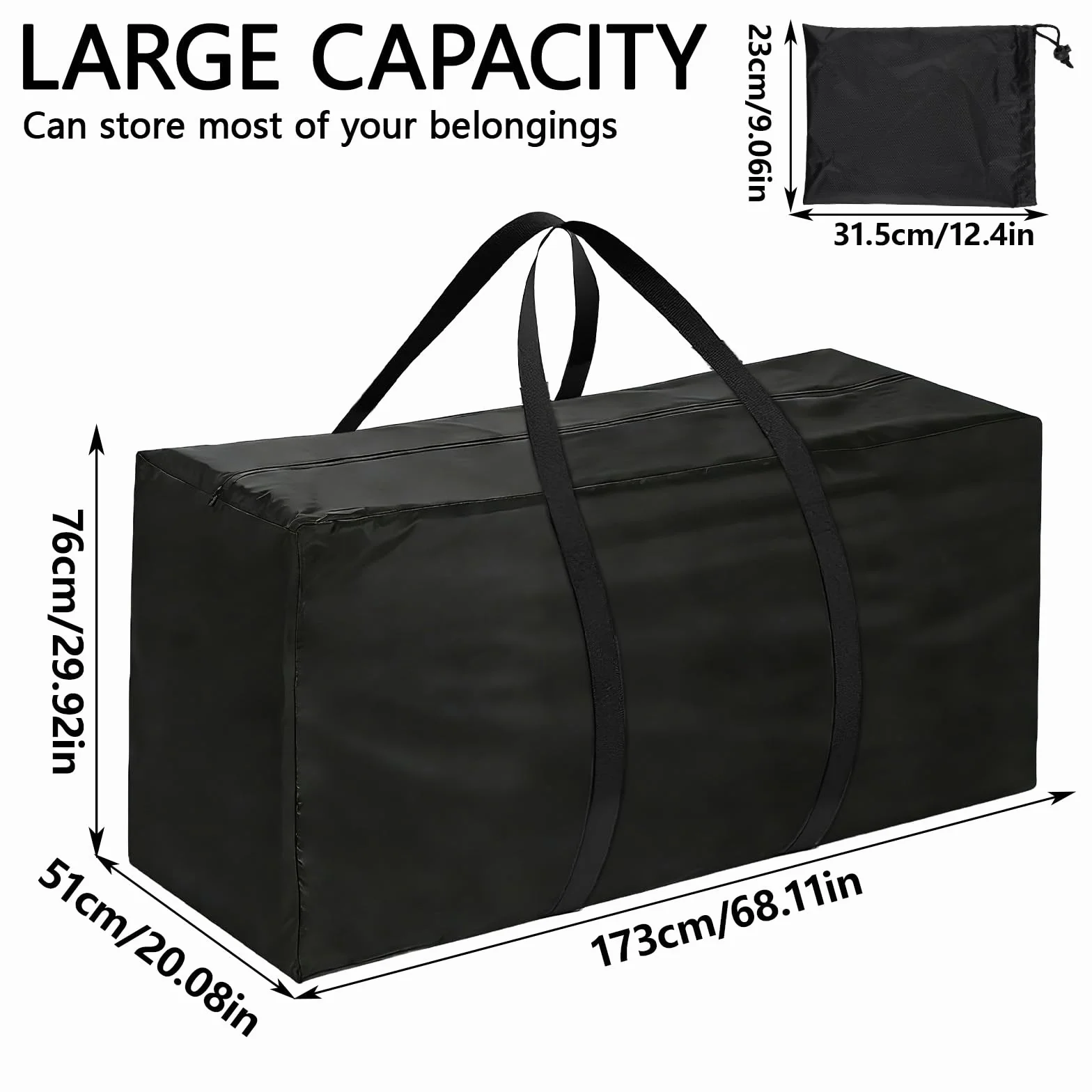 Bolsas de Almacenamiento Grandes, Bolsa de Almacenamiento Rectangular Grande, Funda Árbol Navidad Guardar, Bolsa Árbol de Navidad en Tela Oxford 210D, Resistentes, Rayos UV con Asas Negro