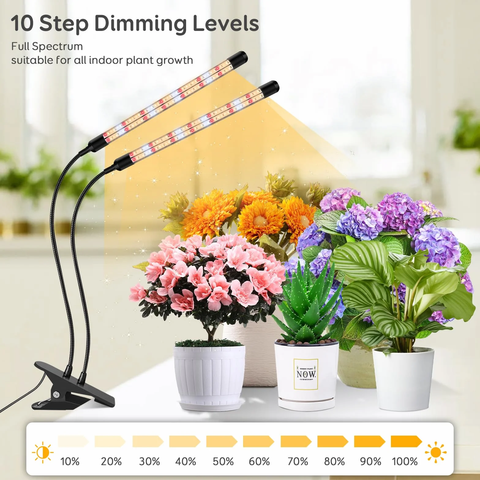 2 cabezas de luces de plantas, V-Shape crecer luces para plantas de interior, de espectro completo crecer luces con clip, automático ON & OFF temporizador 3/9/12H