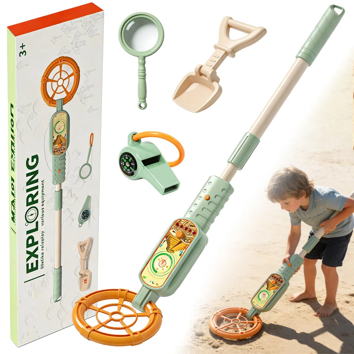 Aicharynic Detector de metales para niños, detector de metales portátil para niños con indicador de sonido, detector de metales para niños, ajustable de 60 a 80 cm, para exploración al aire libre