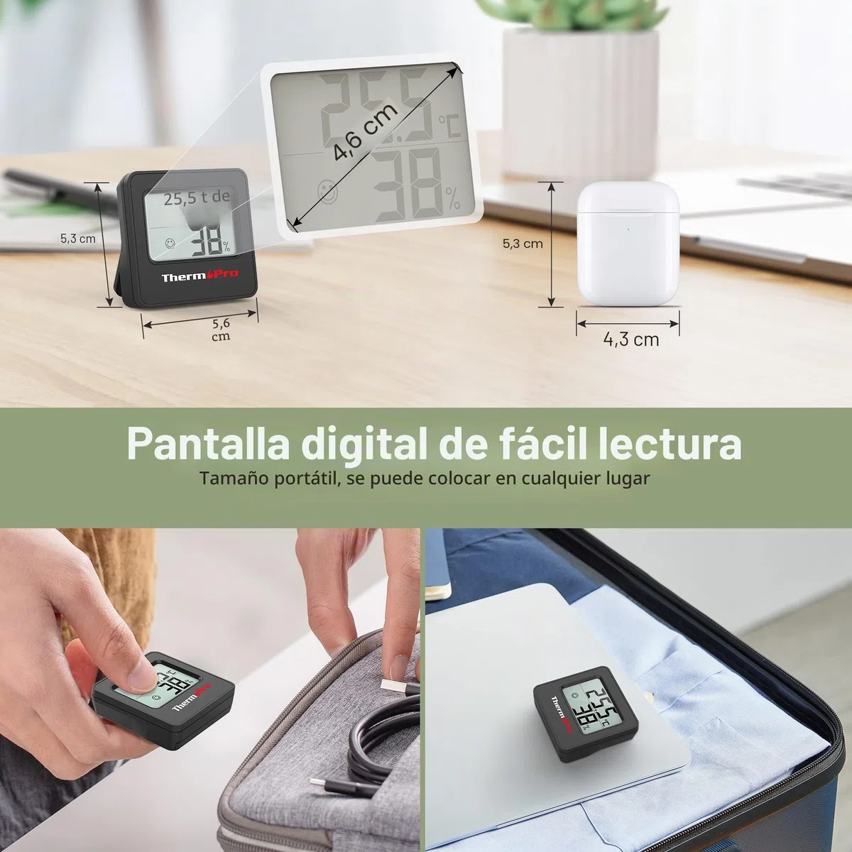 ThermoPro TP157 Termómetro Higrómetro Digital Casa, Medidor de Humedad con Indicador Sonriente, Ideal para Sala de Estar, Oficina, Garaje o Invernadero, 3 piezas