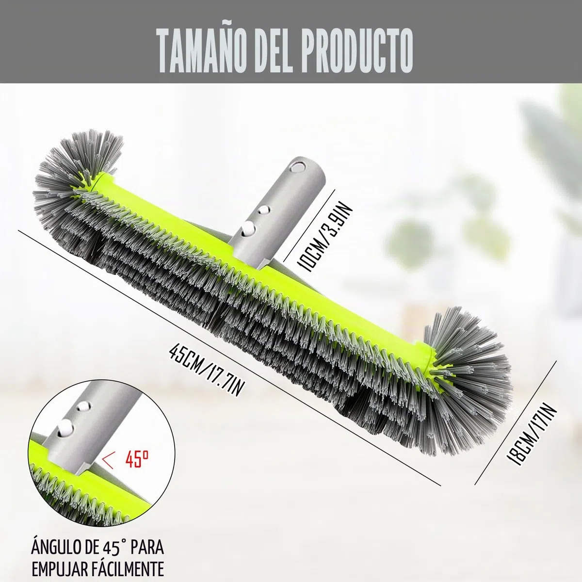 Cepillo de piscina MplehDa con extremos redondos, cepillo de piscina para limpiar paredes de piscina, piscina de láminas, baldosa y suelo, con cerdas de nailon y mango de aluminio gris