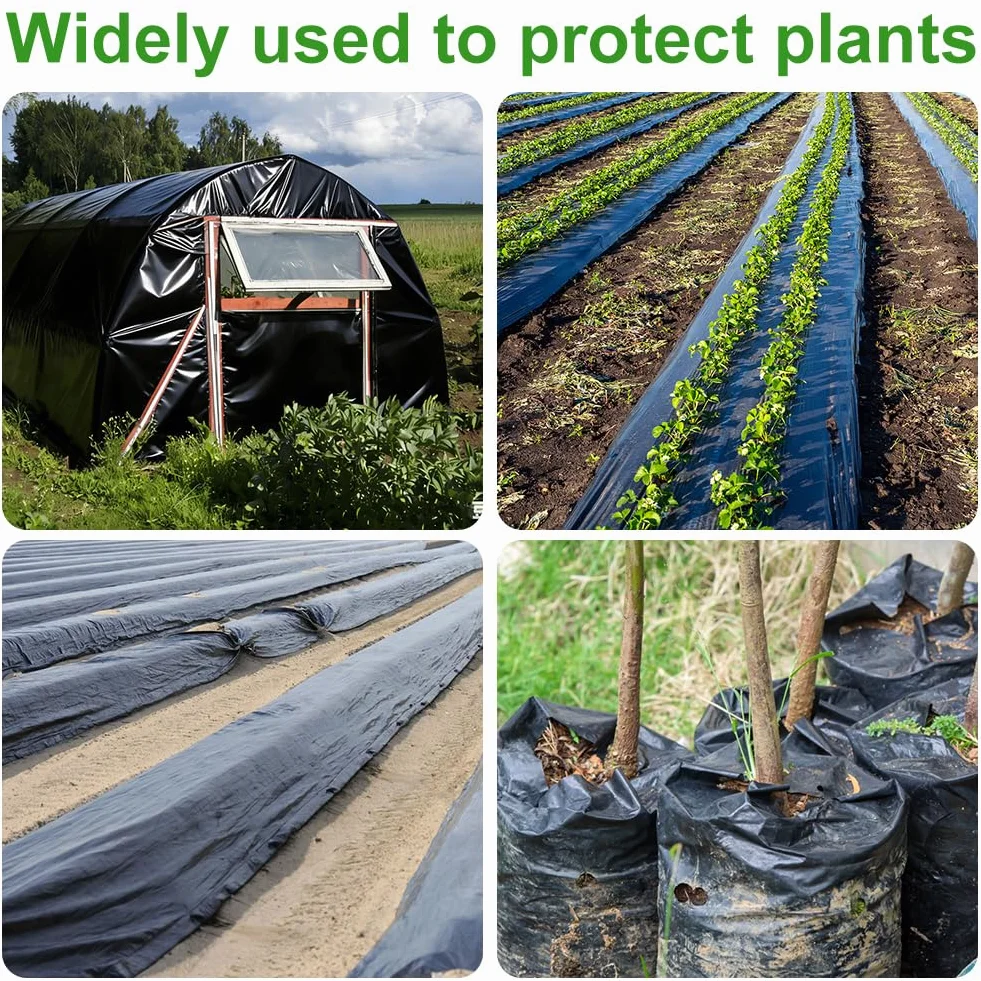 2 x 6M Plástico Invernadero Negro, Extra Gruesa Láminas de Polietileno de Efecto Invernadero de Plastico Cubretodo, Plastico Película Negro de Protección Las Plantas Láminas Jardín