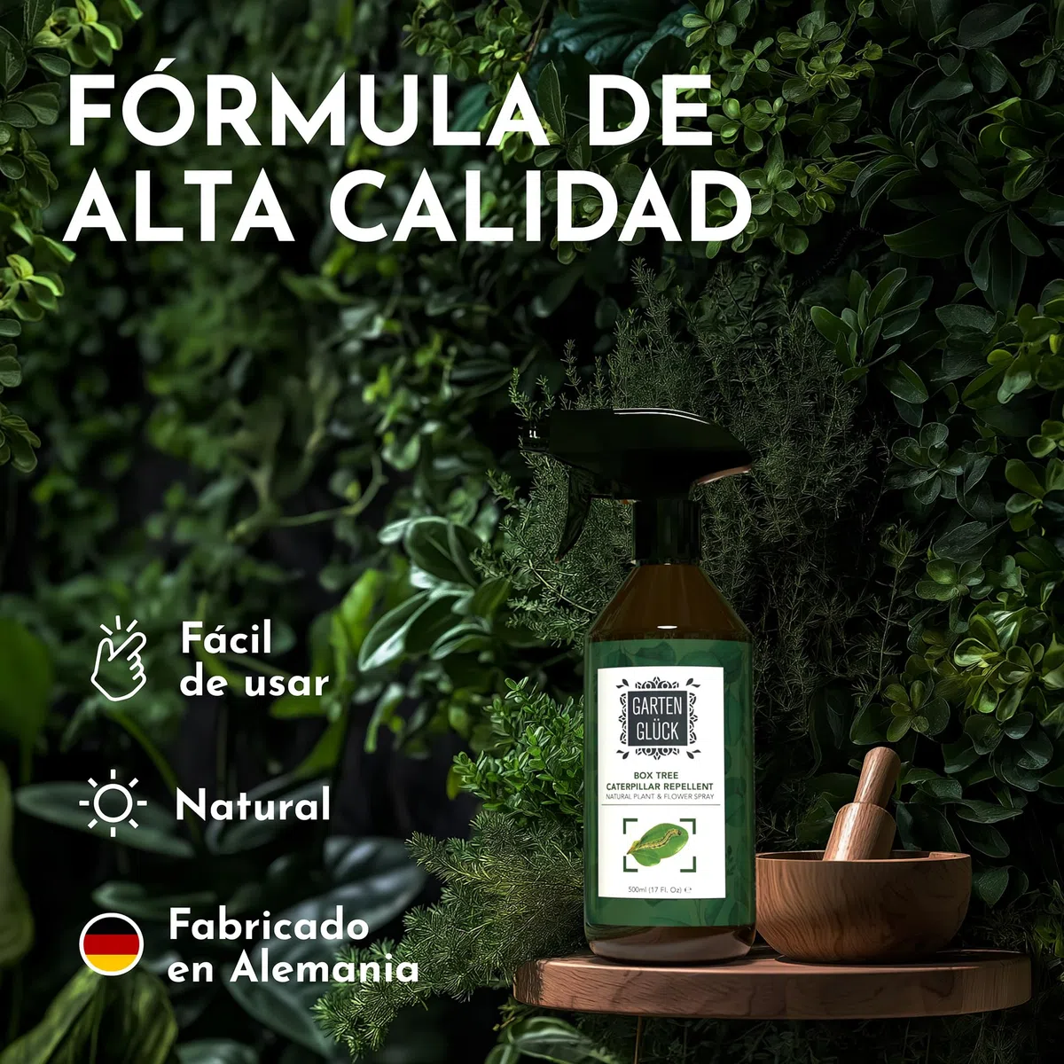Spray Repelente Orugas con Aceite de Citronela - Fácil de Usar - 500ml - Actúa Contra Oruga, Polillas, Pulgones - Seguro para Mascotas - Alternativa a Insecticida Orugas