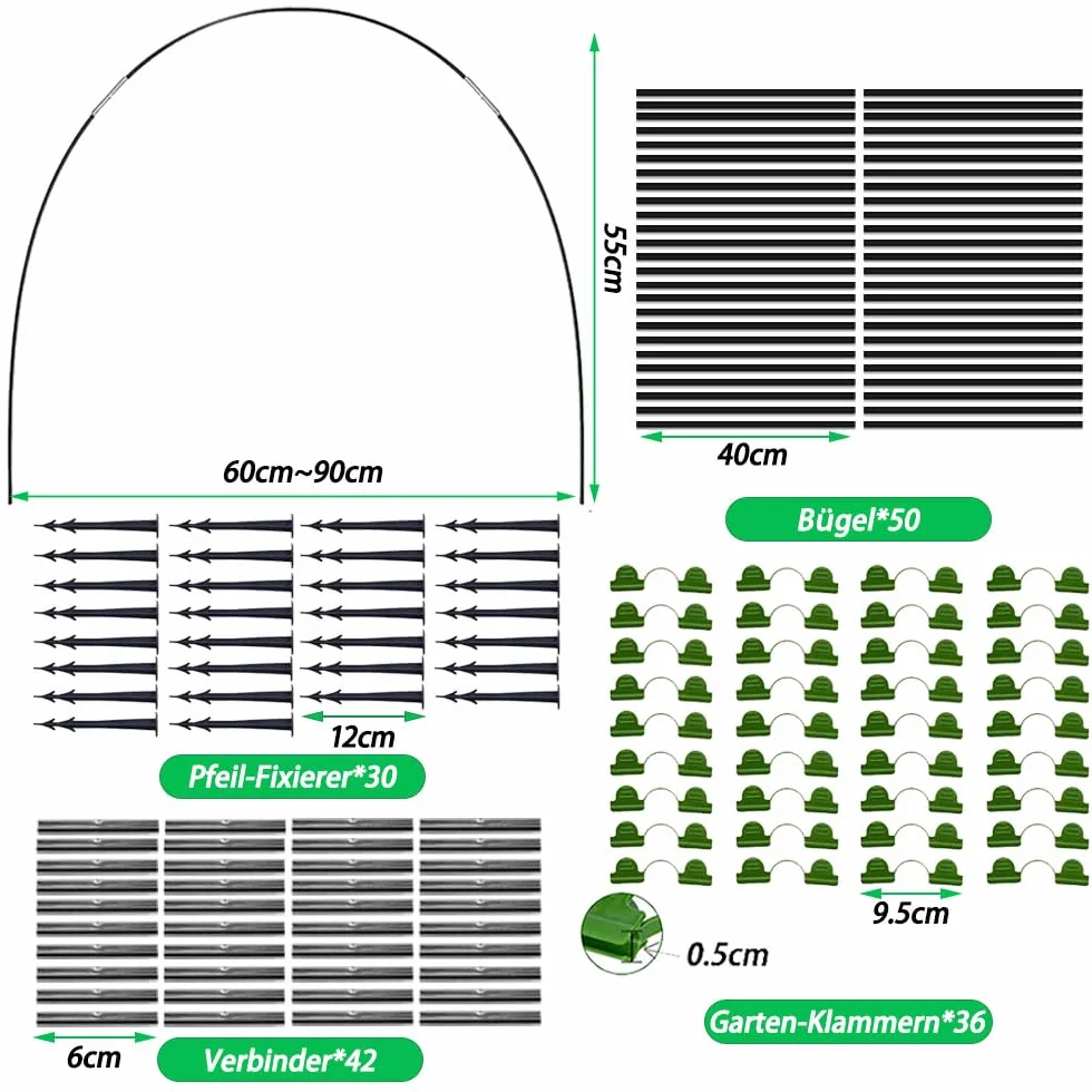 Anyingkai GardenAros De Invernadero,Garden Tunnel,Túnel Invernadero De Plastico,Aros De Soporte De Jardin,Túnel para Plantas,Aros De Invernadero para Cultivar Túneles (50PCS)