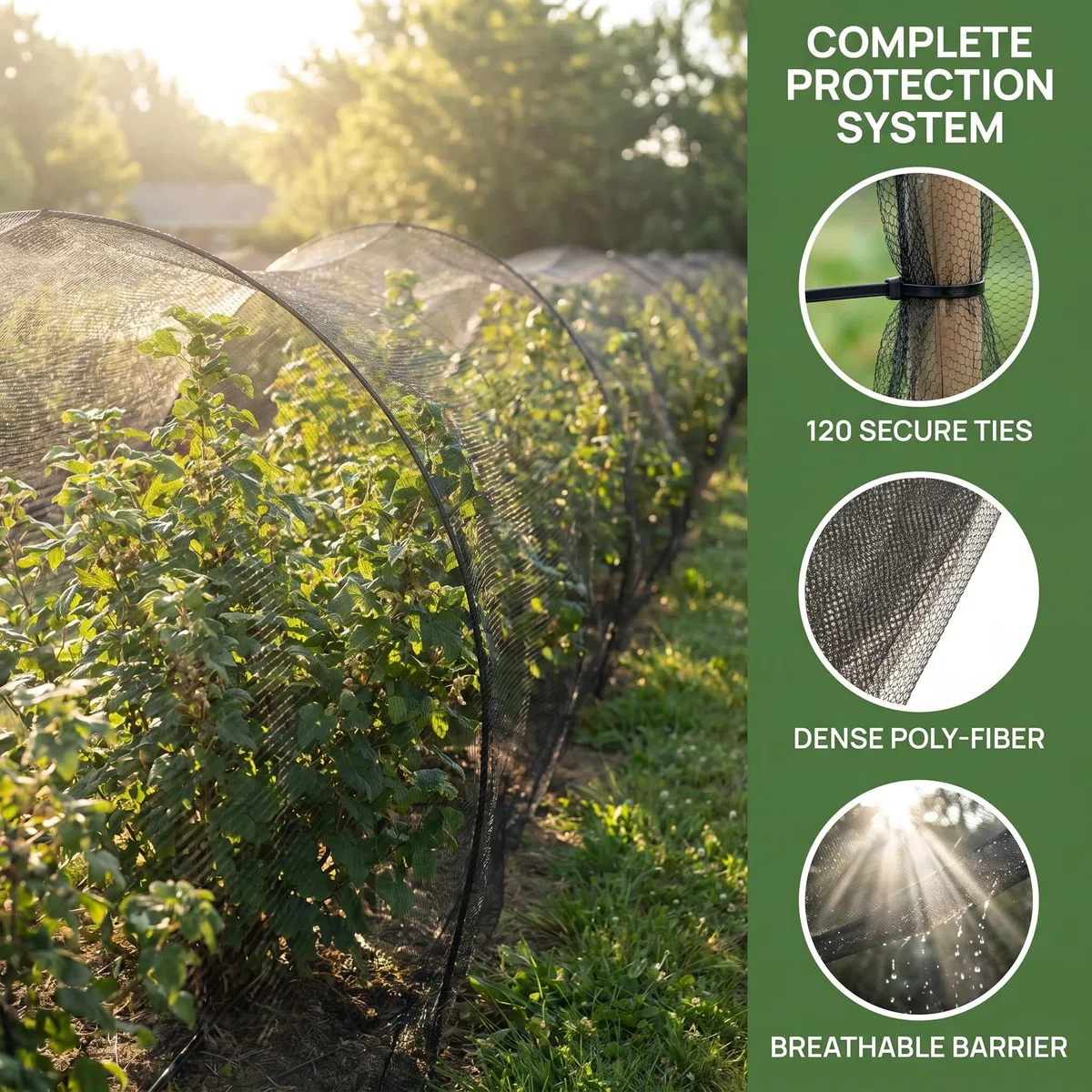 Mosquitera para Exteriores 15 x 3 m, Malla para Huerto de Poliéster con 120 Bridas, Red Protectora Vegetales para Proteger Verduras y Frutas, Protección Eficaz contra Insectos y Parásitos