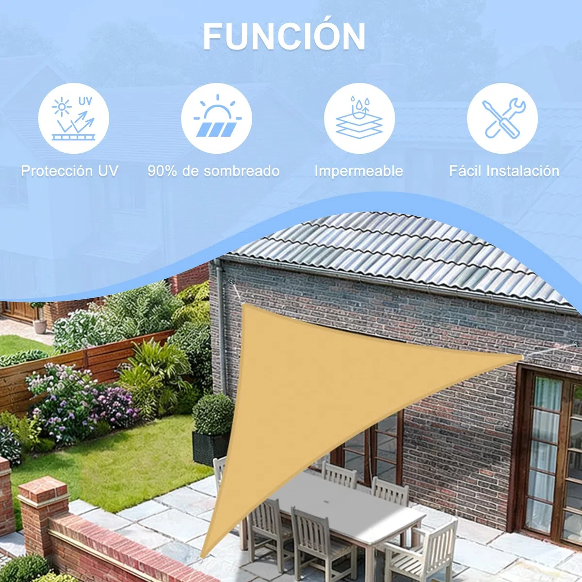 COOL AREA Toldo Vela de Sombra Impermeable Rectángulo 2.5x2.5x3.5m UV Block Resistente a la Intemperie para Patio Jardín Patio Exterior,Arena