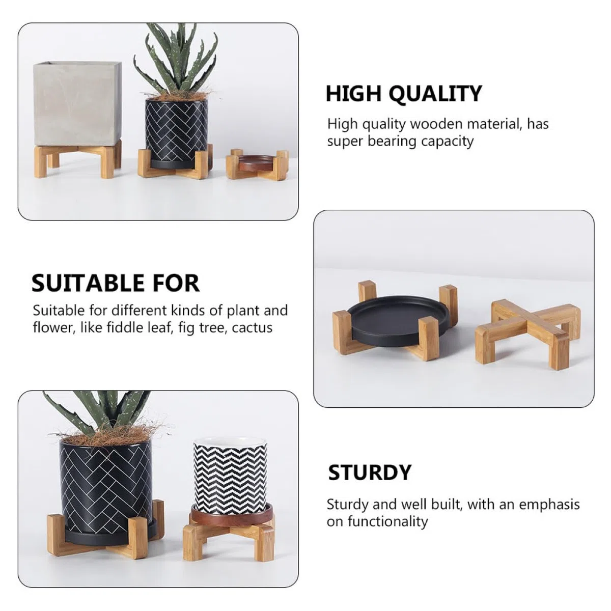 Porta Macetas De Madera Base Para Maceta 16x16x4,5 Cm Para Decoración Interior y Exterior, Soporte Para Bonsáis y Plantas Suculentas Estante Rústico y Funcional Para Jardín y Balcón