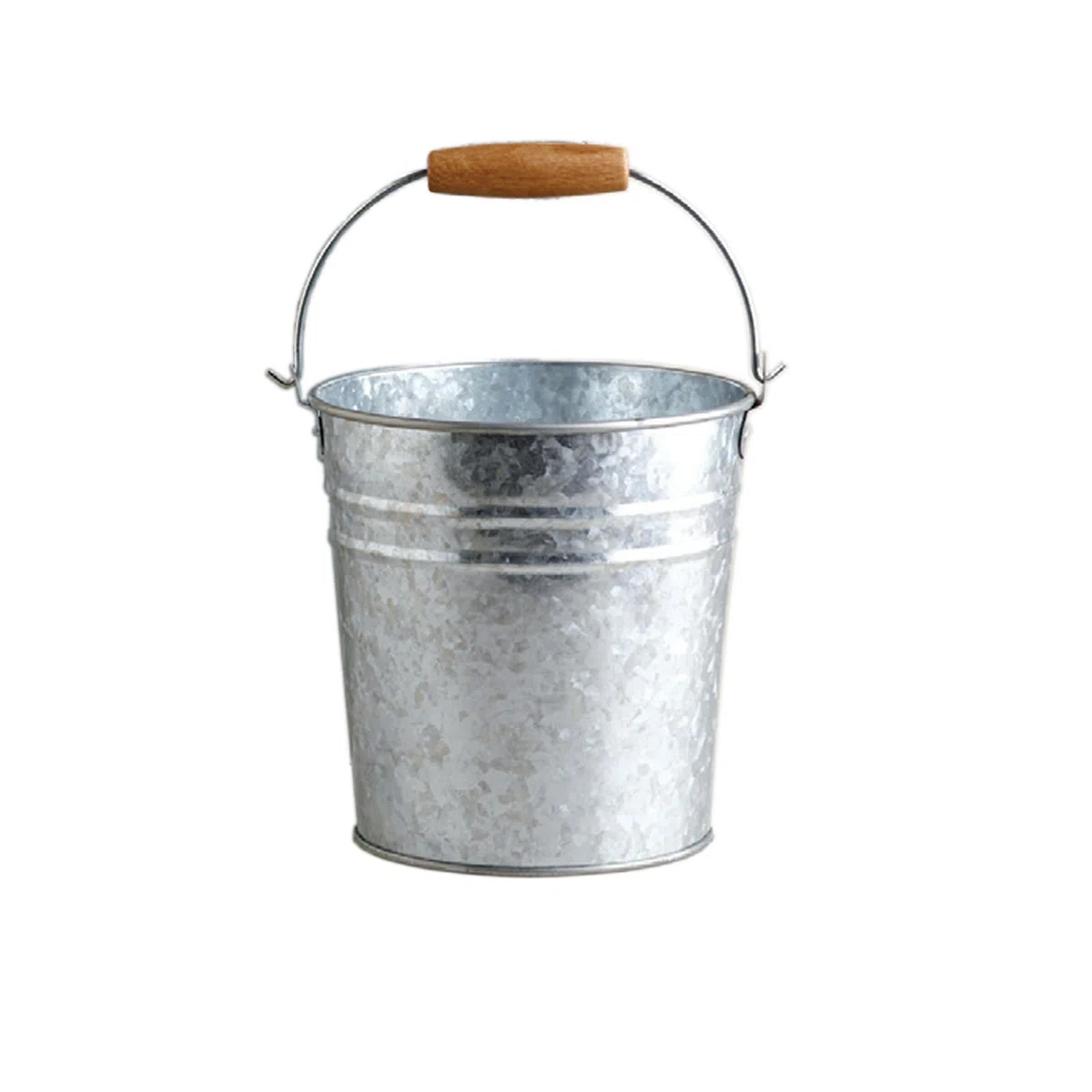 Cubo galvanizado de Metal Plateado con Mango de Madera H. 26 cm diám. Ø 26 x 26 cm EV