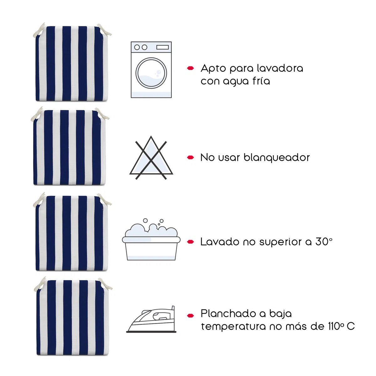 TIENDA EURASIA - Cojines para Sillas de Terraza | Pack de 4 Unidades | Estampado de Rayas | Medida 40 x 40 x 4 cm | Funda Lavable con Cremallera | 2 Cintas de Sujeción | Relleno de Espuma (Azul)