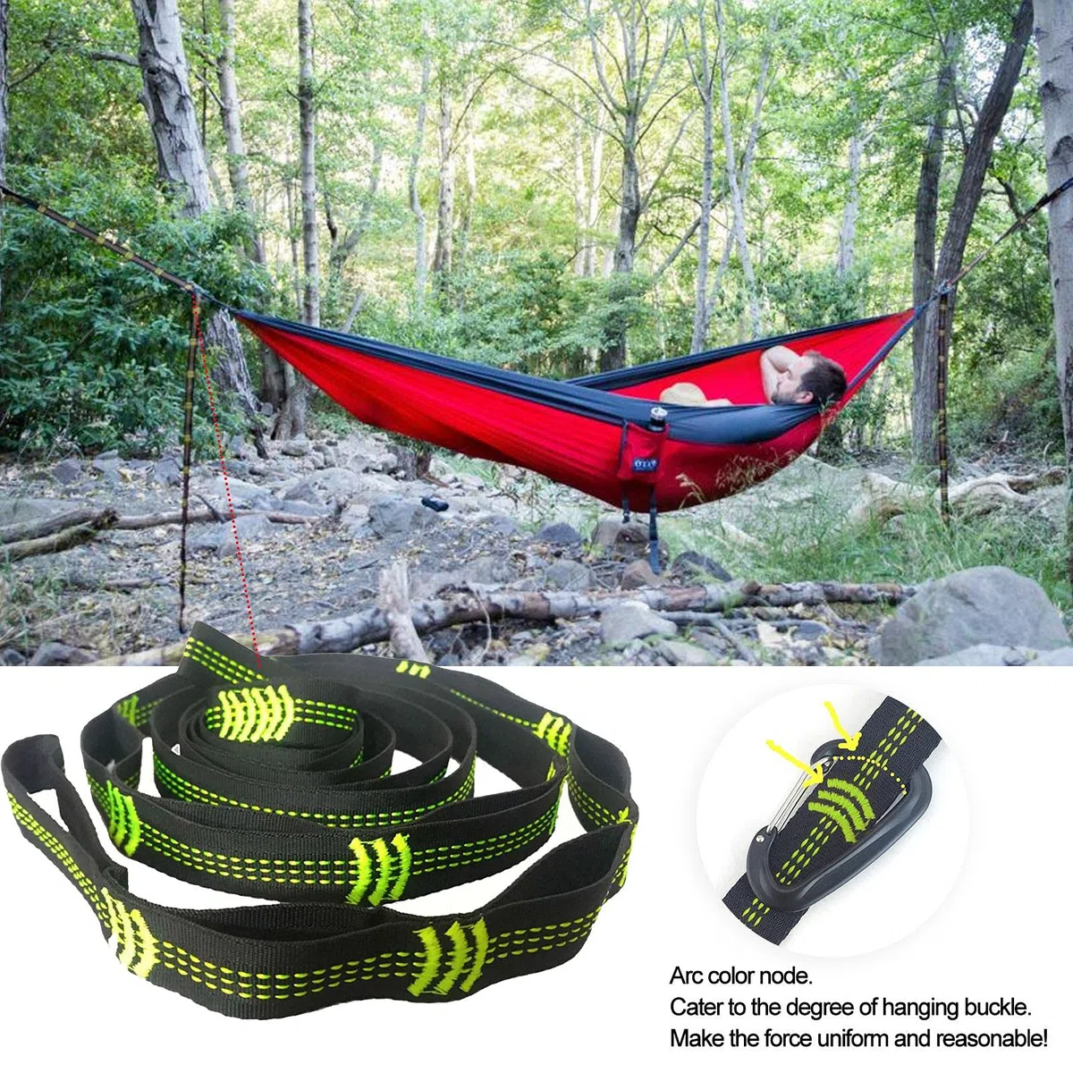 Correas para hamaca, para acampar al aire libre, accesorios para árbol de yoga, columpio para colgar, sistema de suspensión de bucle de extensión, 280 cm, rodamiento máximo 600 kg