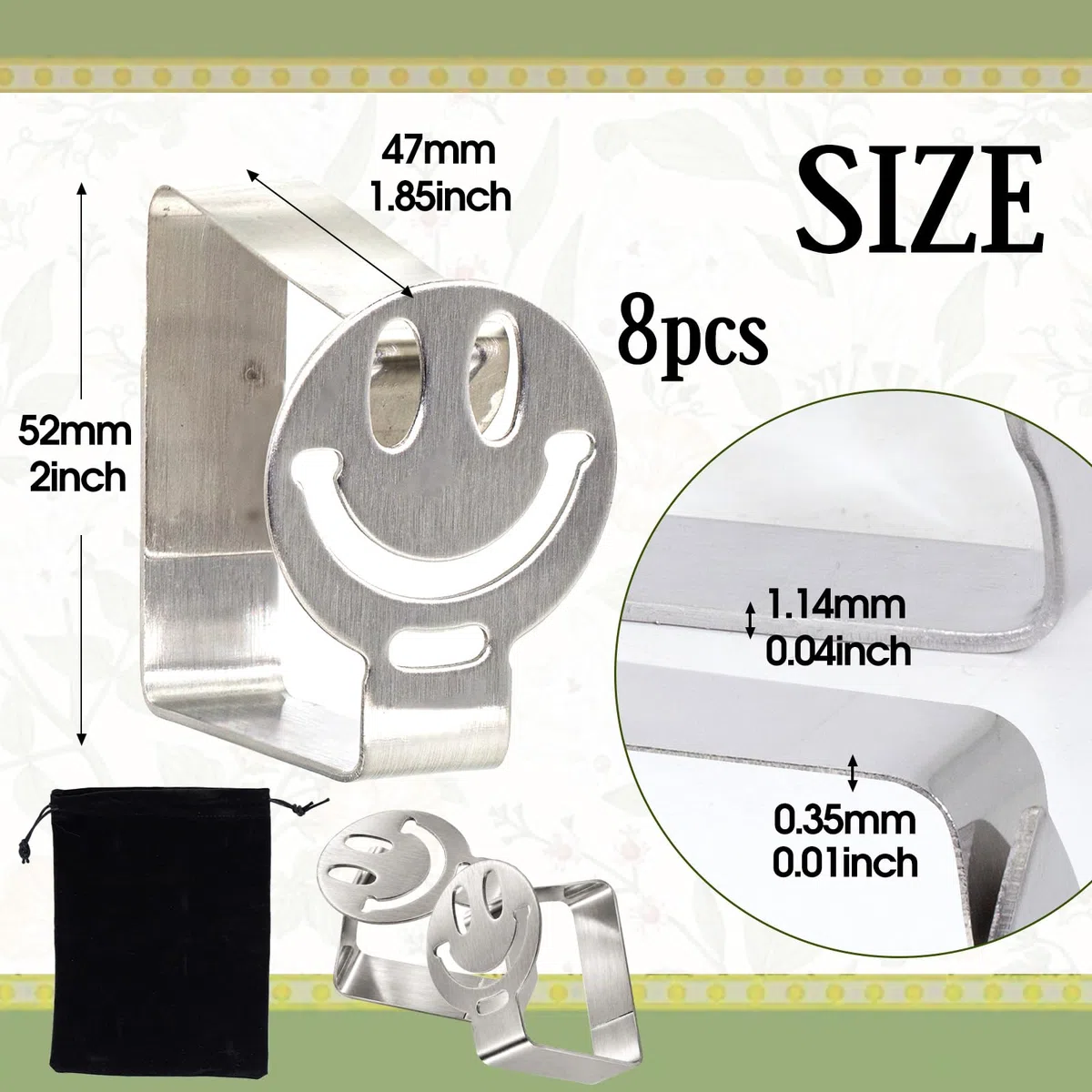 Sujeta Manteles de Mesa Pinzas para Mantel 8Pcs Acero Inoxidable 304 Antideslizante Reutilizable para Familia Camping Jardín Terraza Playa Cocina Exterior Clips Mesa Diseño Sonriente