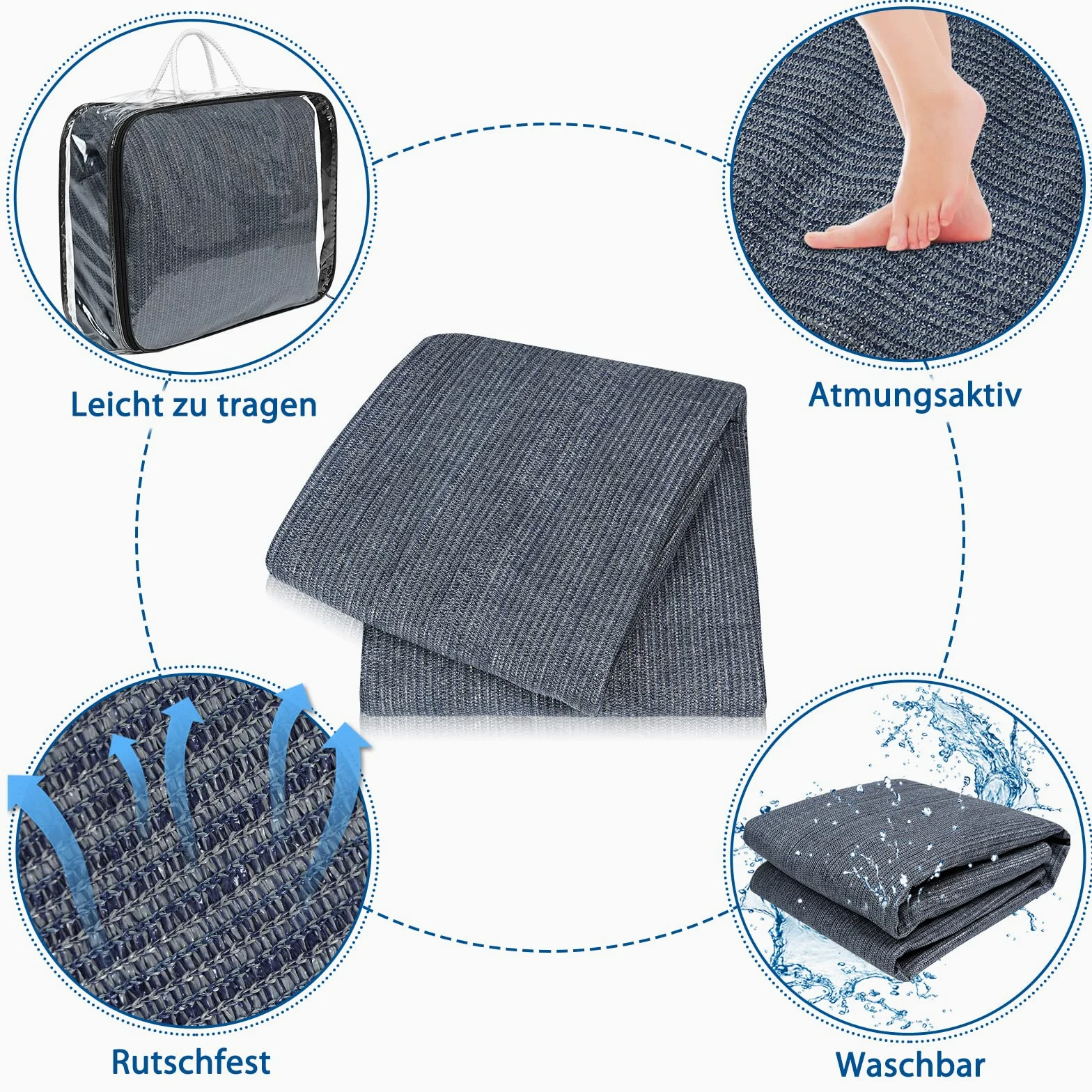 Froadp 2 x 2 m Camping Outdoor Teppich Vorzeltteppich Wetterfest de HDPE con anillos de aluminio y estacas, lona de tela, para camping, exterior con bolsa de transporte para reuniones, excursiones