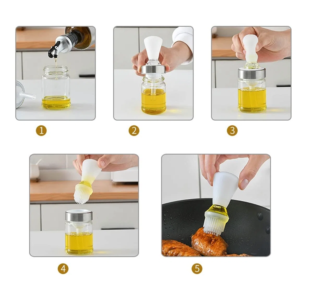 150 ml Botella de Aceite con Cepillo de Silicona, Cepillo de Aceite para Barbacoa, Aceite Resistente al Calor, Aceite para Barbacoa para Hornear, Panqueques, Herramienta de Repostería