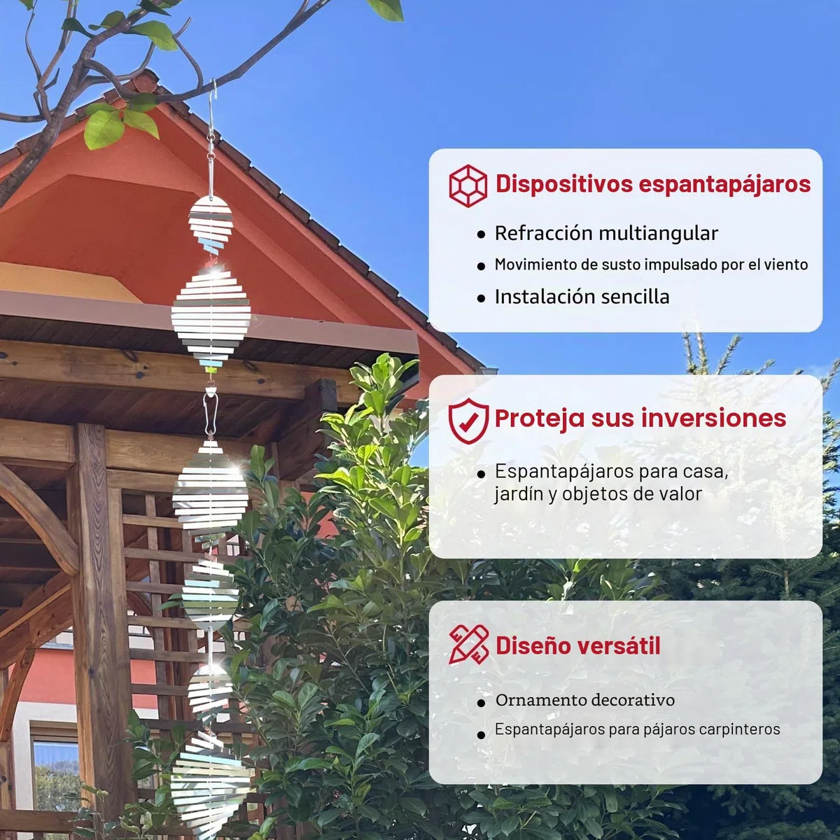 3D Ahuyentador de Pajaros, Varillas Reflectantes Repelentes de Pájaros, 360 Grados Espiral Reflectante ahuyentador de Palomas，para Espantar a Las Palomas Evitar Que Las Aves (Espina)